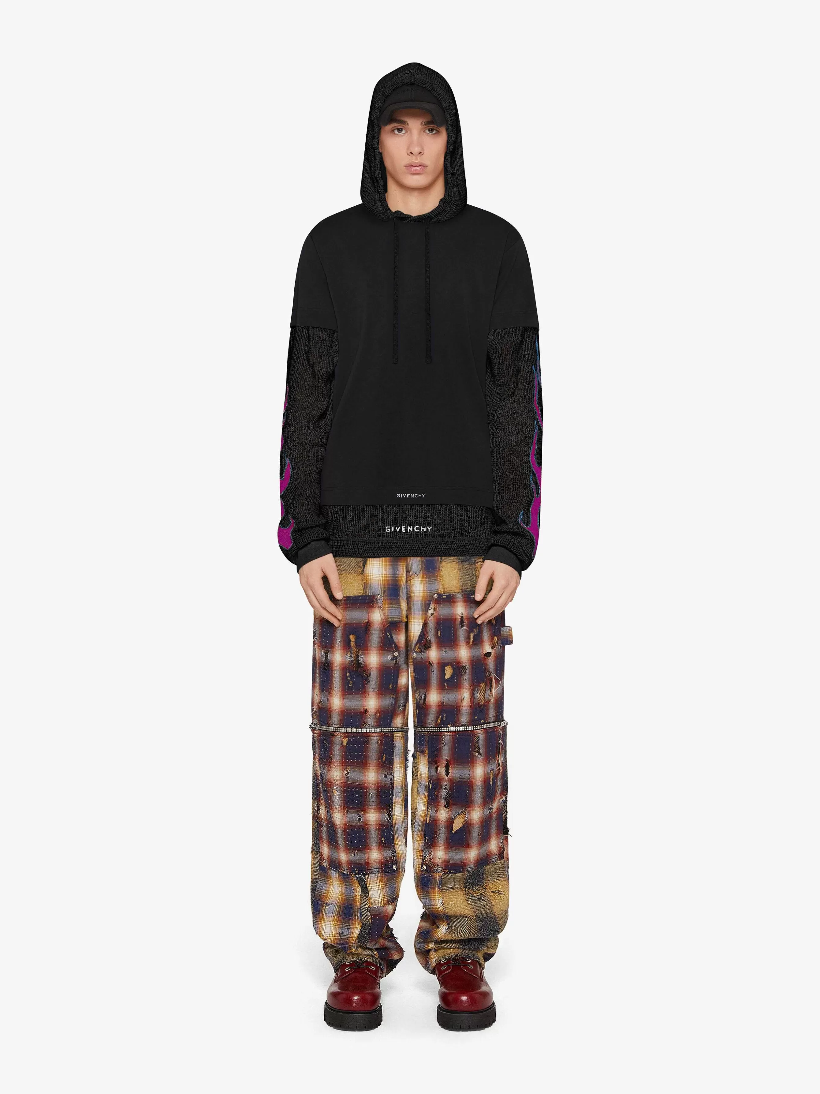 Givenchy Sweats Et Sweats A Capuche>T-Shirt A Capuche Superpose En Coton Et Maille Noir