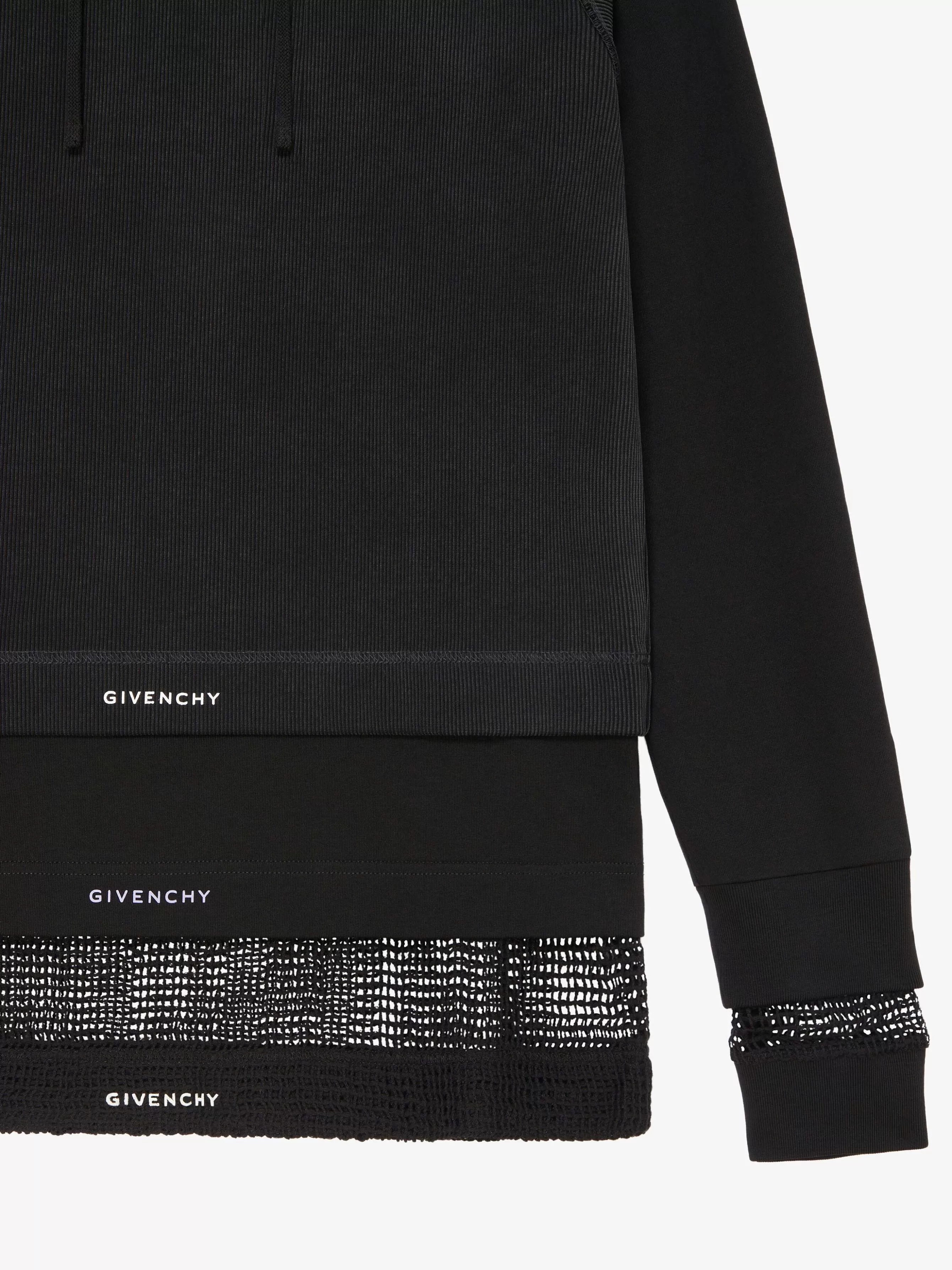 Givenchy Sweats Et Sweats A Capuche>T-Shirt A Capuche Superpose En Coton Et Maille Noir