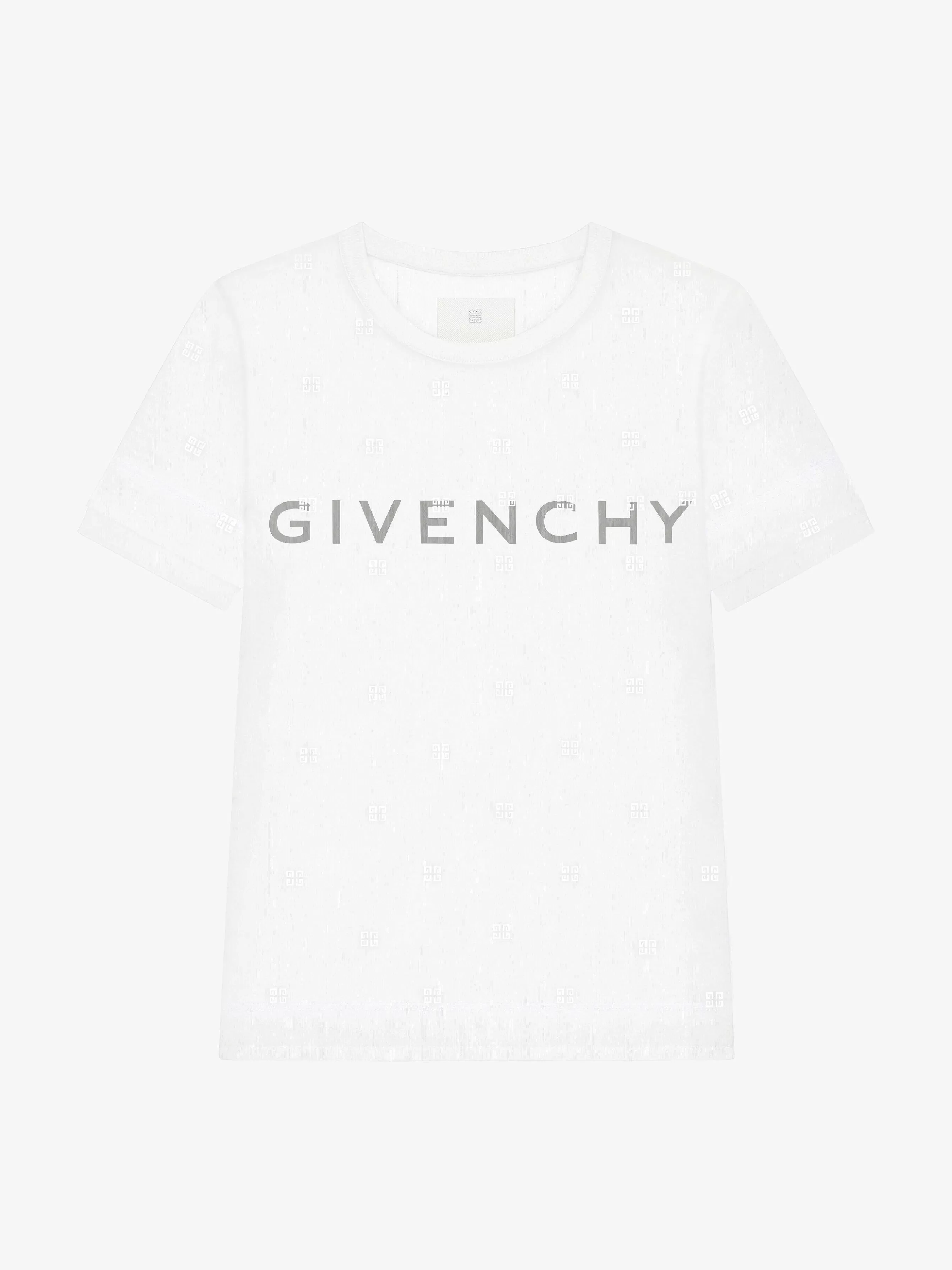 Givenchy T-Shirts>T-Shirt Ajuste Double Epaisseur En Coton Avec Tulle 4G Blanc