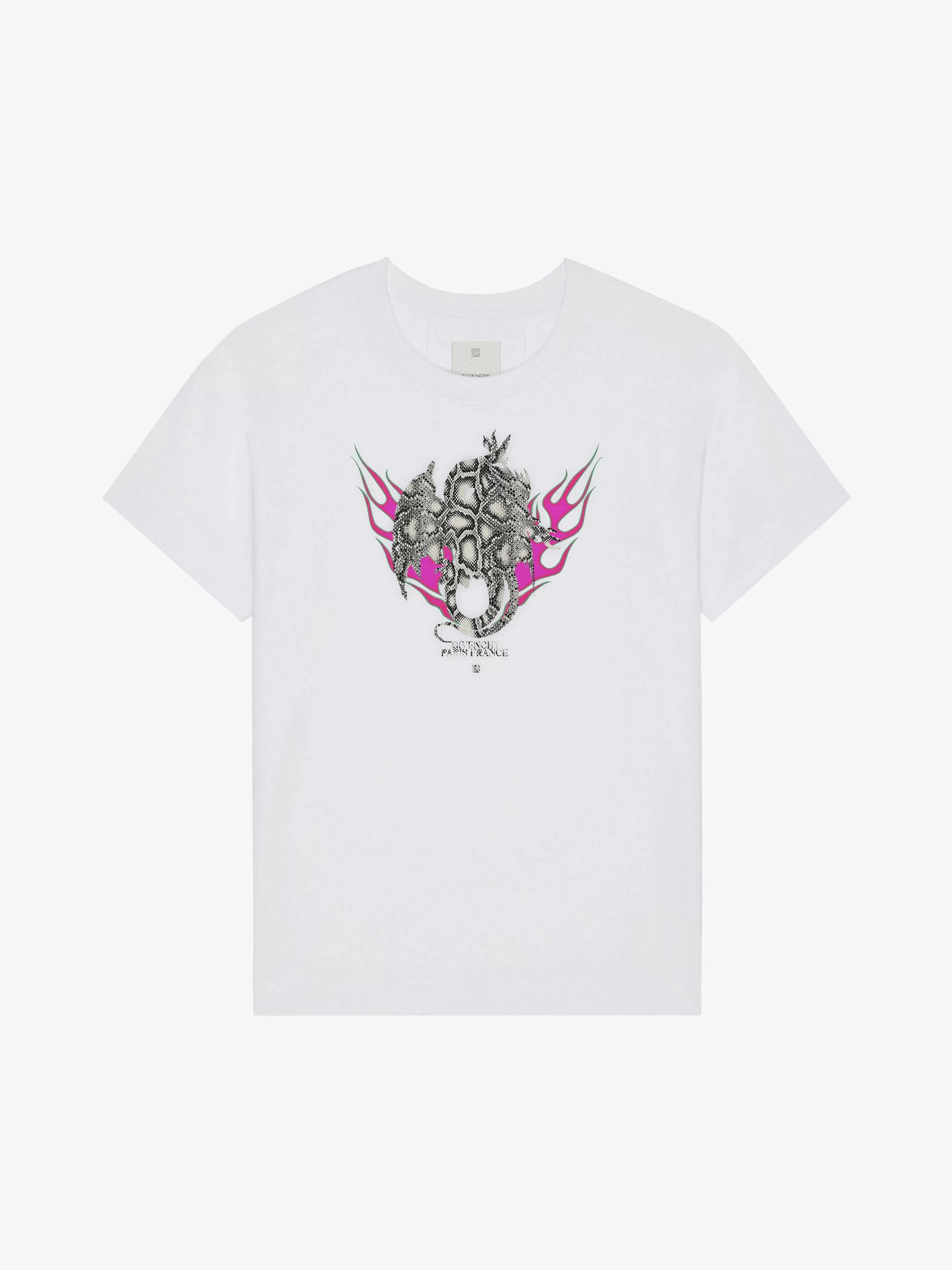 Givenchy T-Shirts>T-Shirt Coupe Carree En Coton A Imprime Dragon Blanc