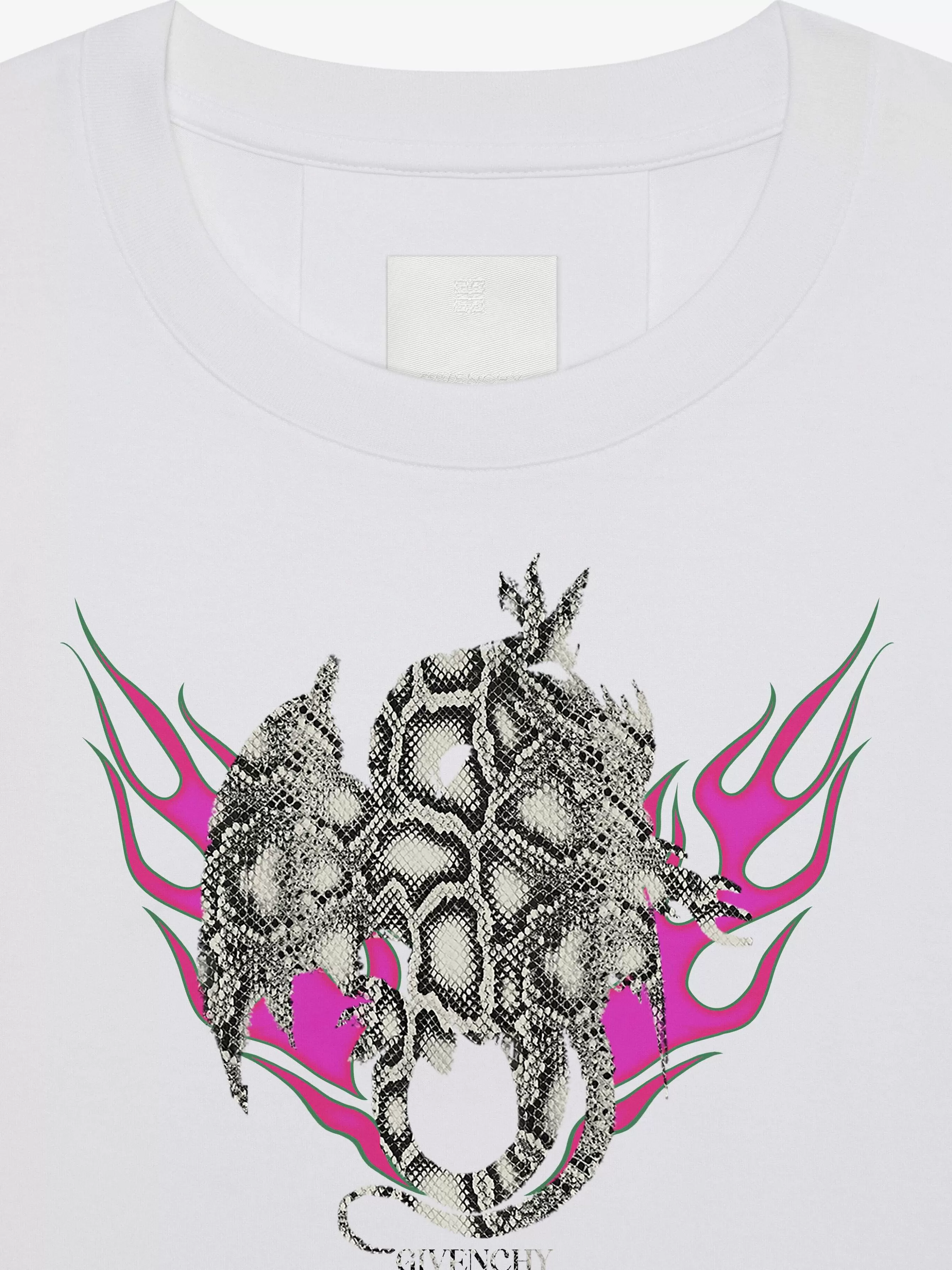 Givenchy T-Shirts>T-Shirt Coupe Carree En Coton A Imprime Dragon Blanc