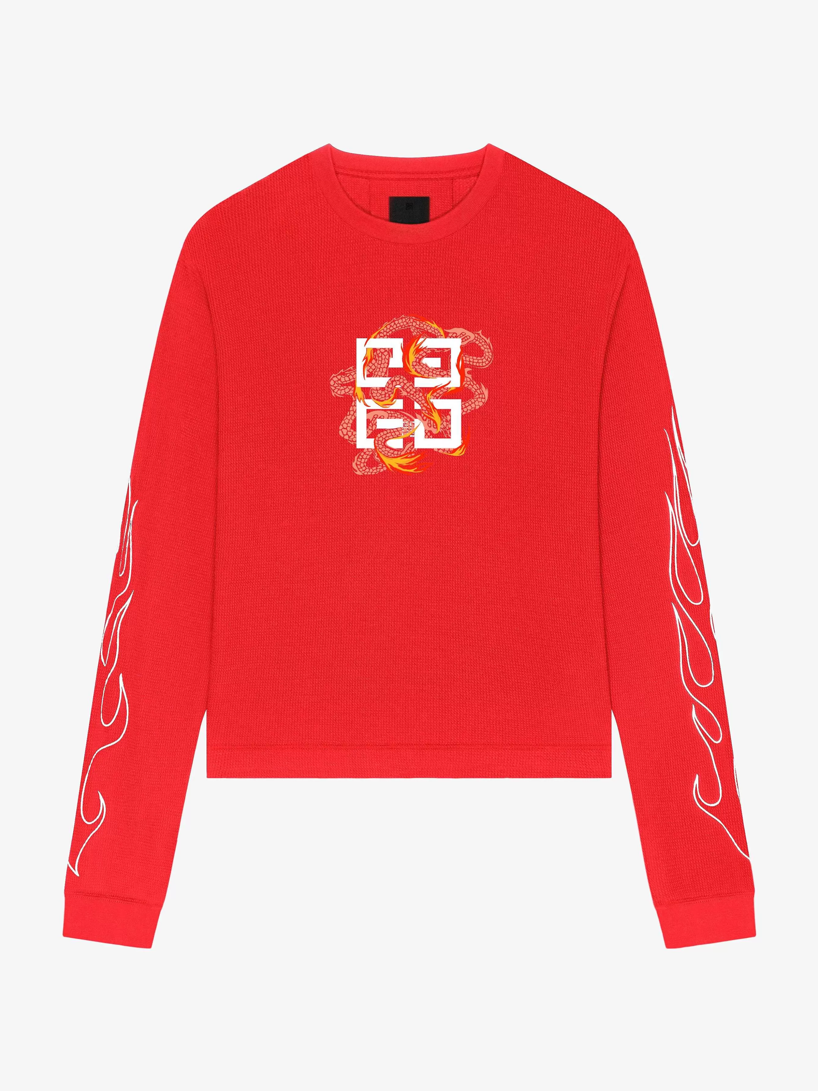 Givenchy T-Shirts>T-Shirt Coupe Carree En Coton Avec Imprime Dragon 4G Rouge