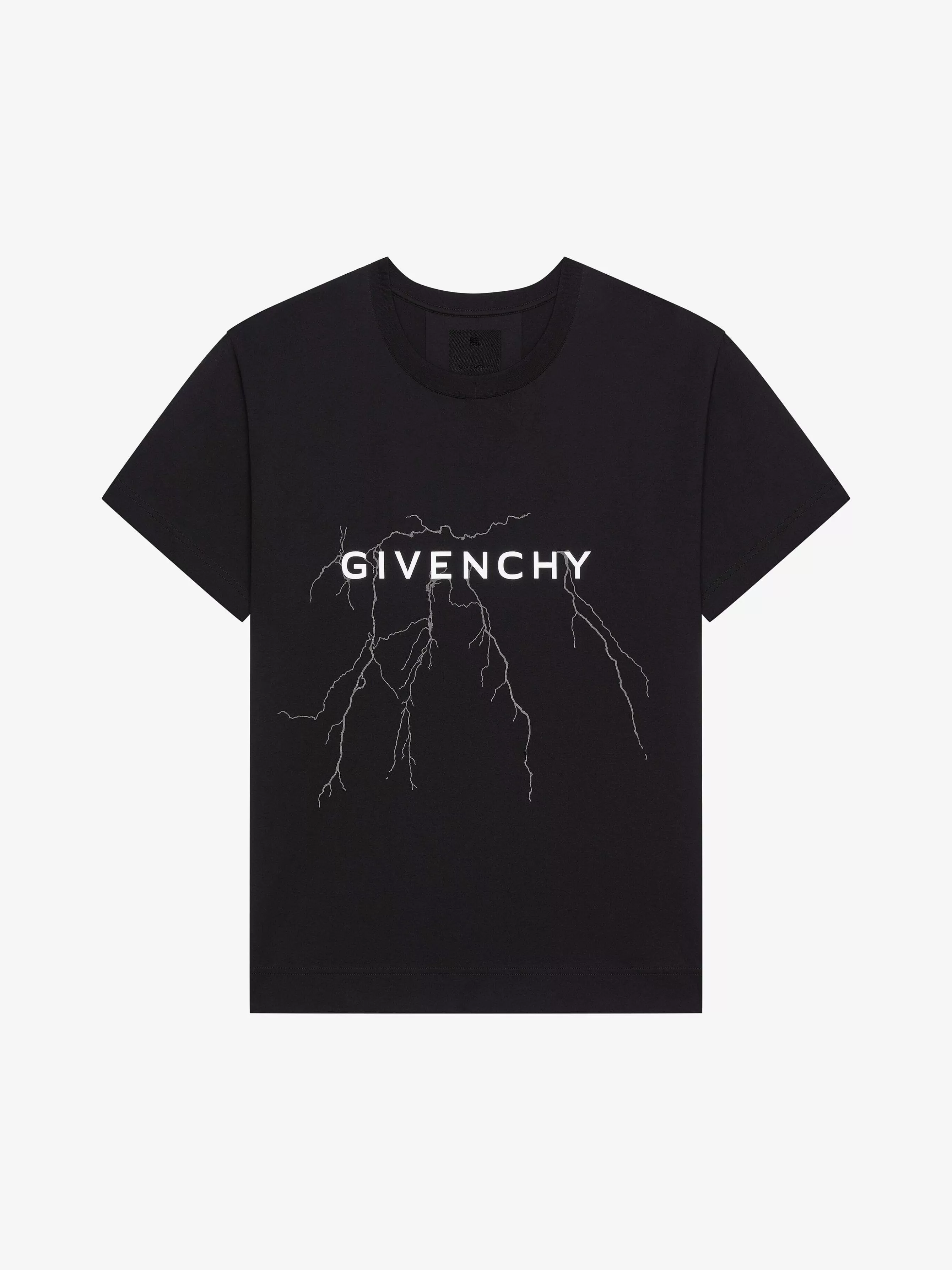 Givenchy T-Shirts>T-Shirt Coupe Carree En Coton Avec Motif Reflechissant Noir