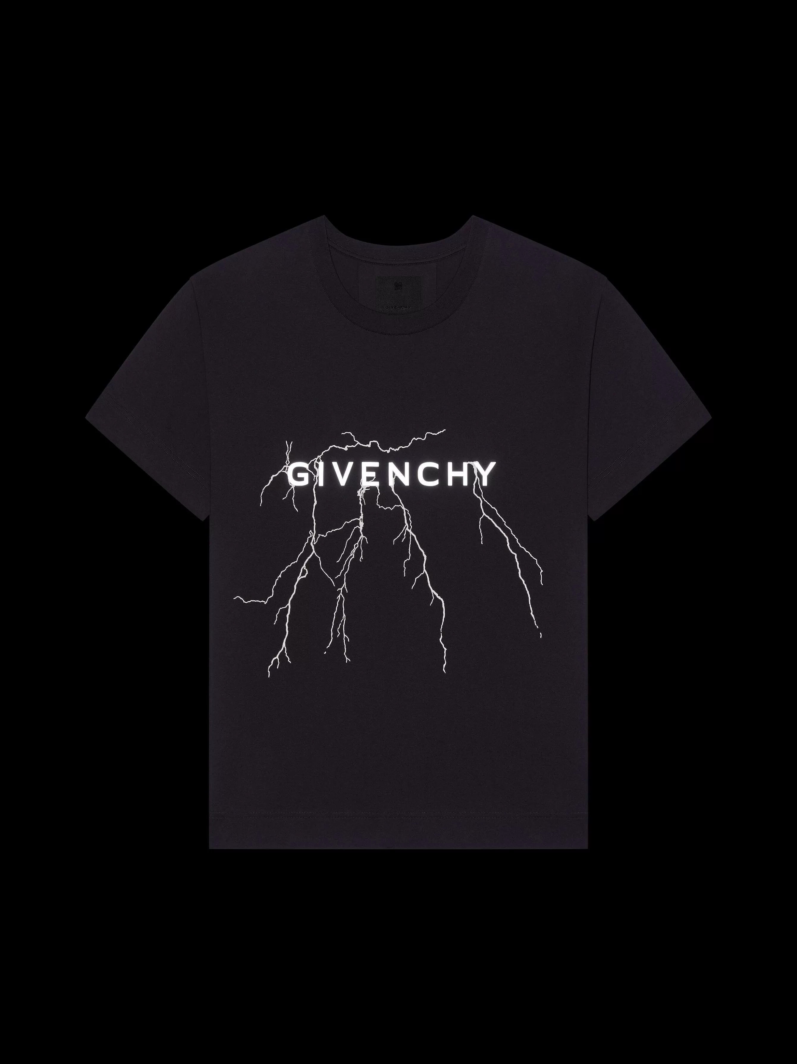 Givenchy T-Shirts>T-Shirt Coupe Carree En Coton Avec Motif Reflechissant Noir