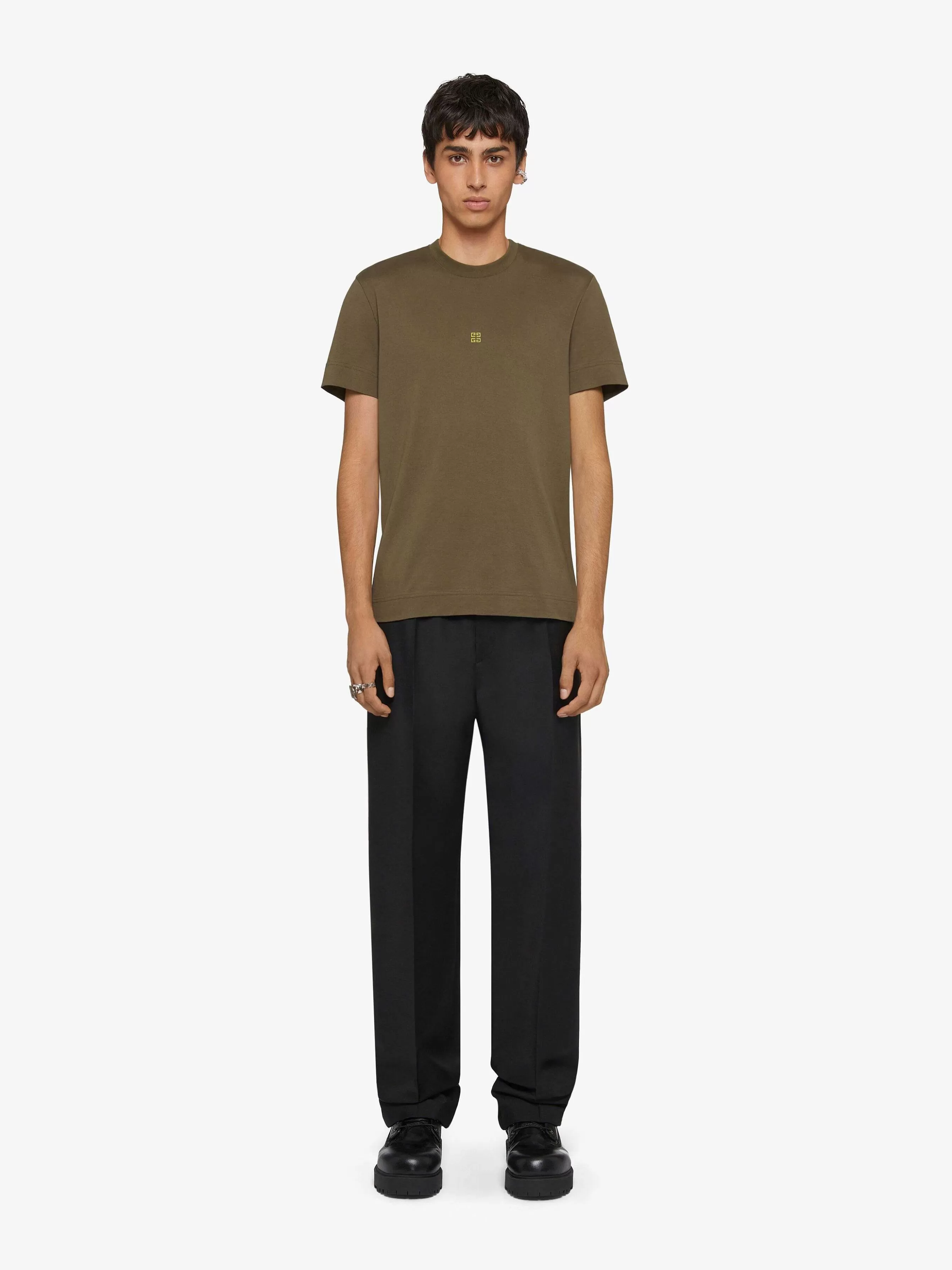 Givenchy T-Shirts>T-Shirt Coupe Slim En Coton Kaki/Jaune