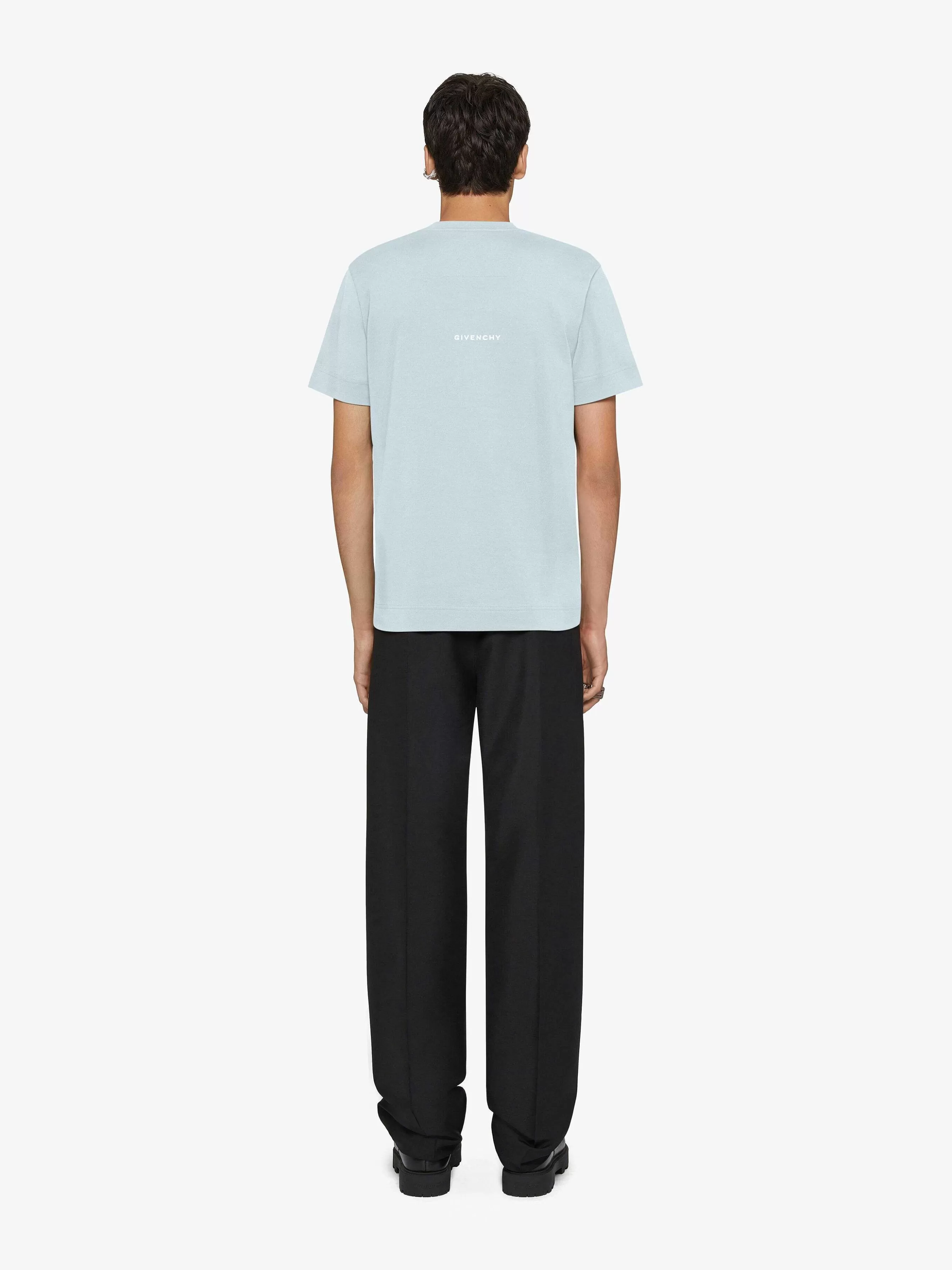 Givenchy T-Shirts>T-Shirt Coupe Slim En Coton Bleu Mineral