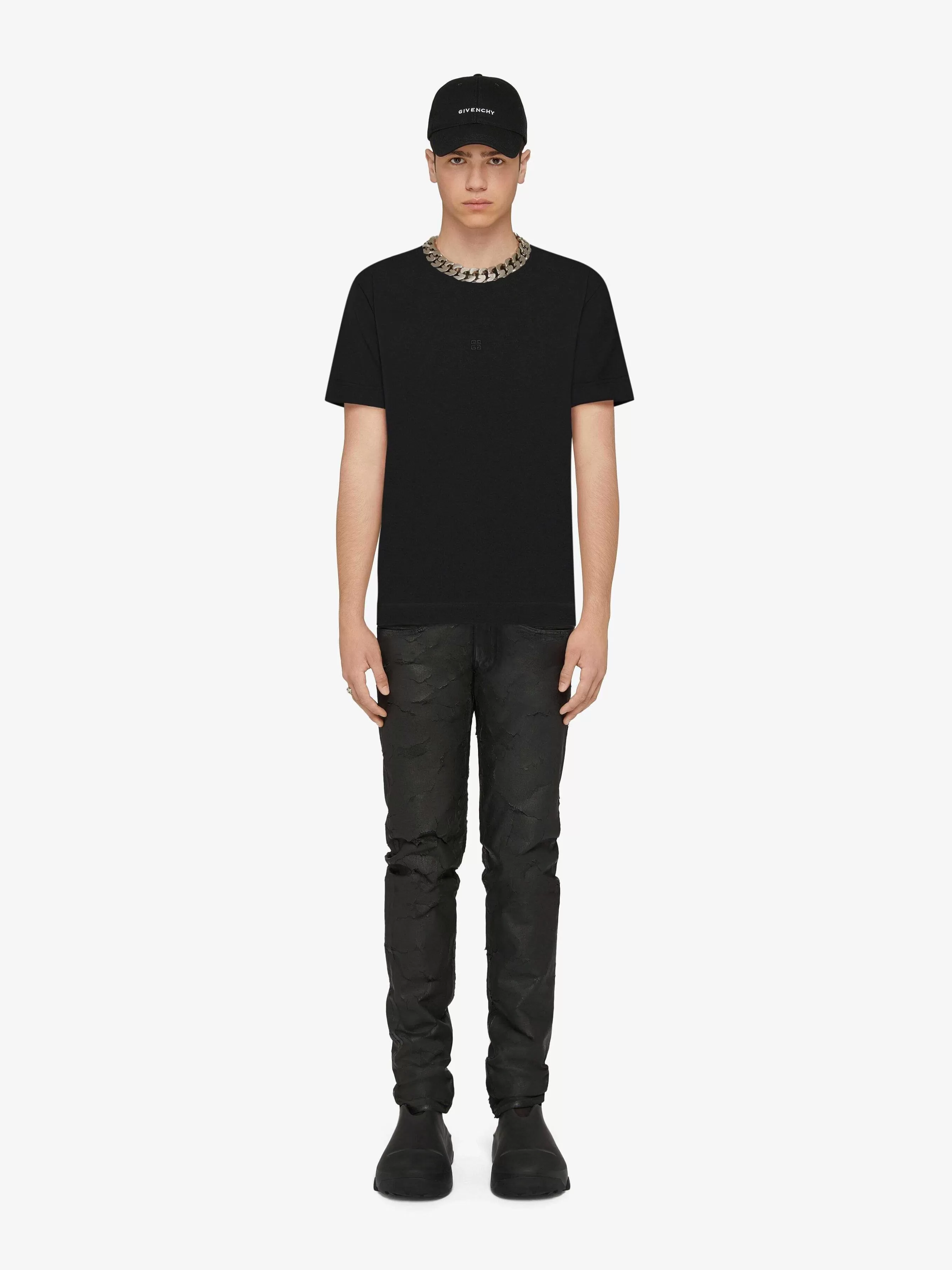 Givenchy T-Shirts>T-Shirt Coupe Slim En Coton Avec Broderie 4G Noir