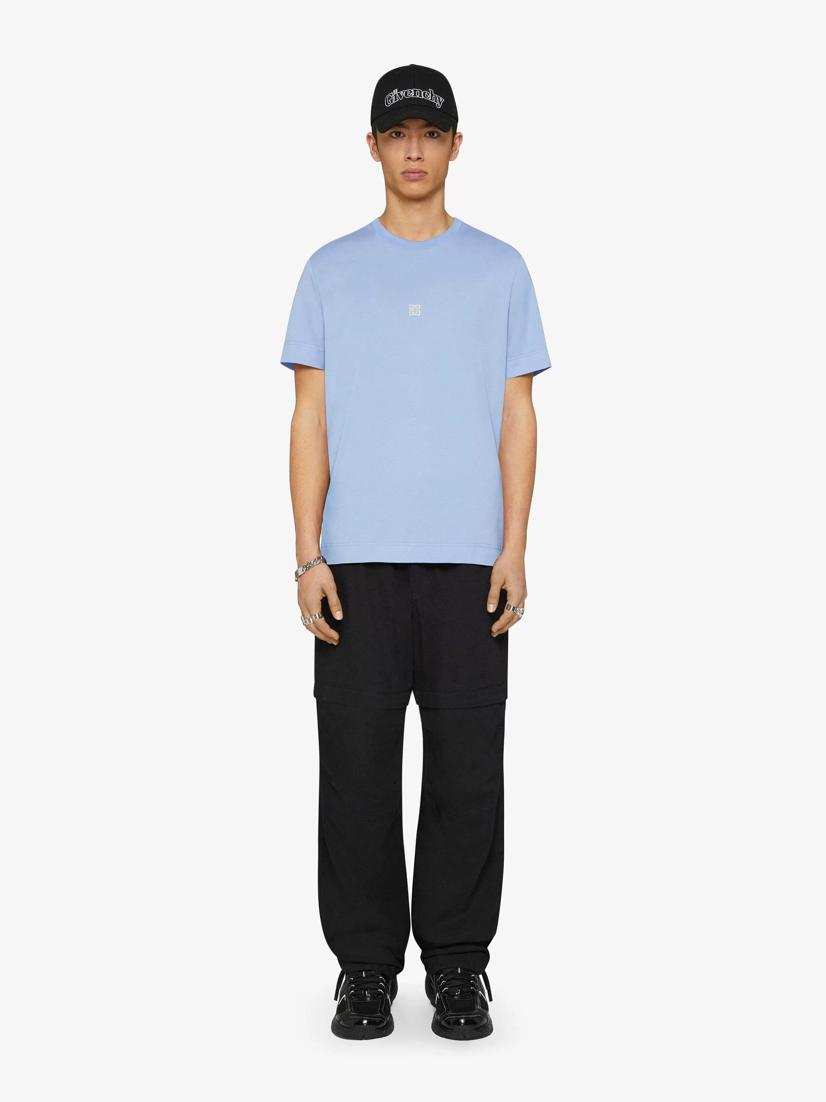 Givenchy T-Shirts>T-Shirt Coupe Slim En Coton Avec Broderie 4G Bleu Clair