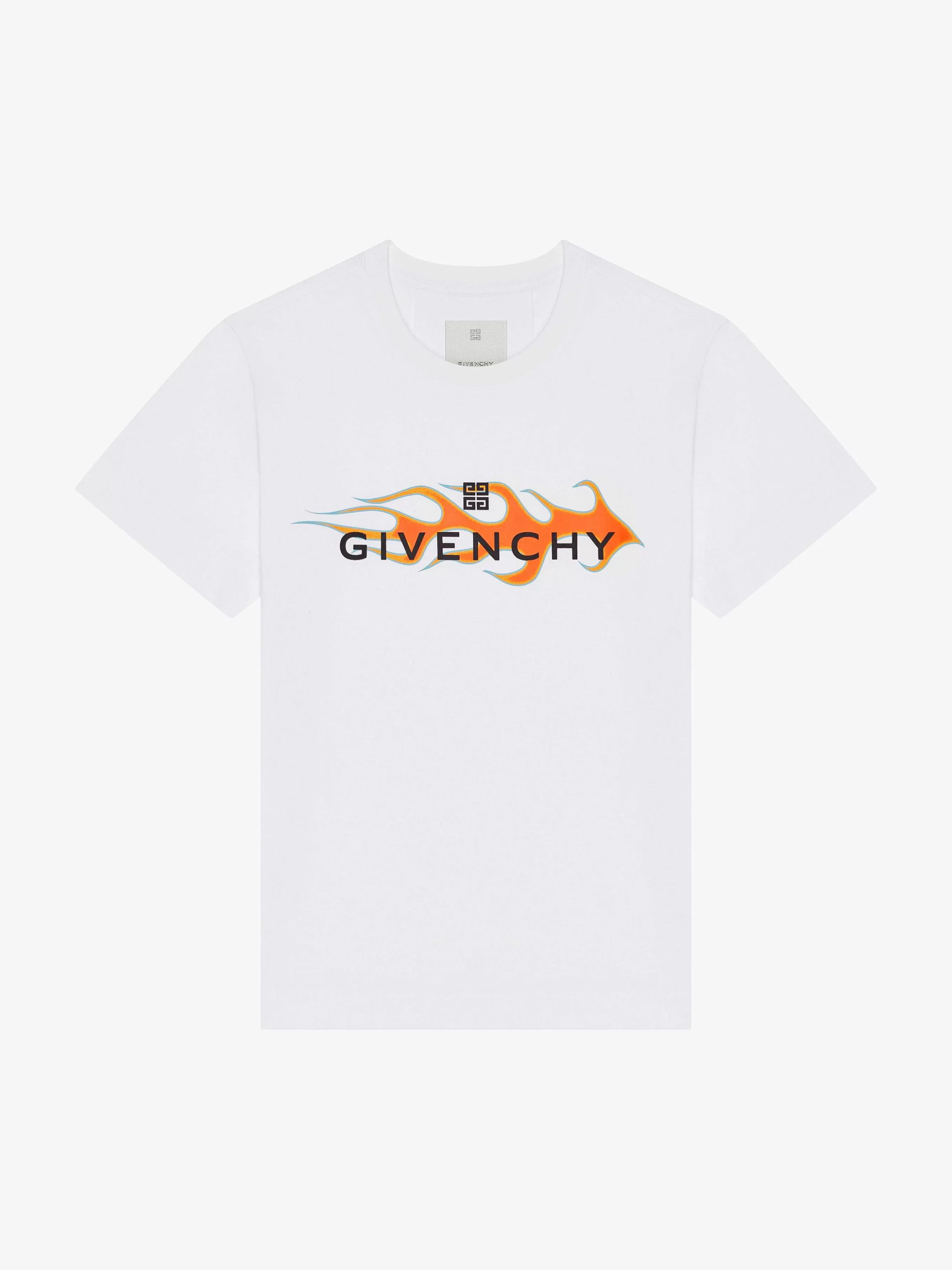 Givenchy T-Shirts>T-Shirt Coupe Slim En Coton Avec Imprime Flammes Blanc