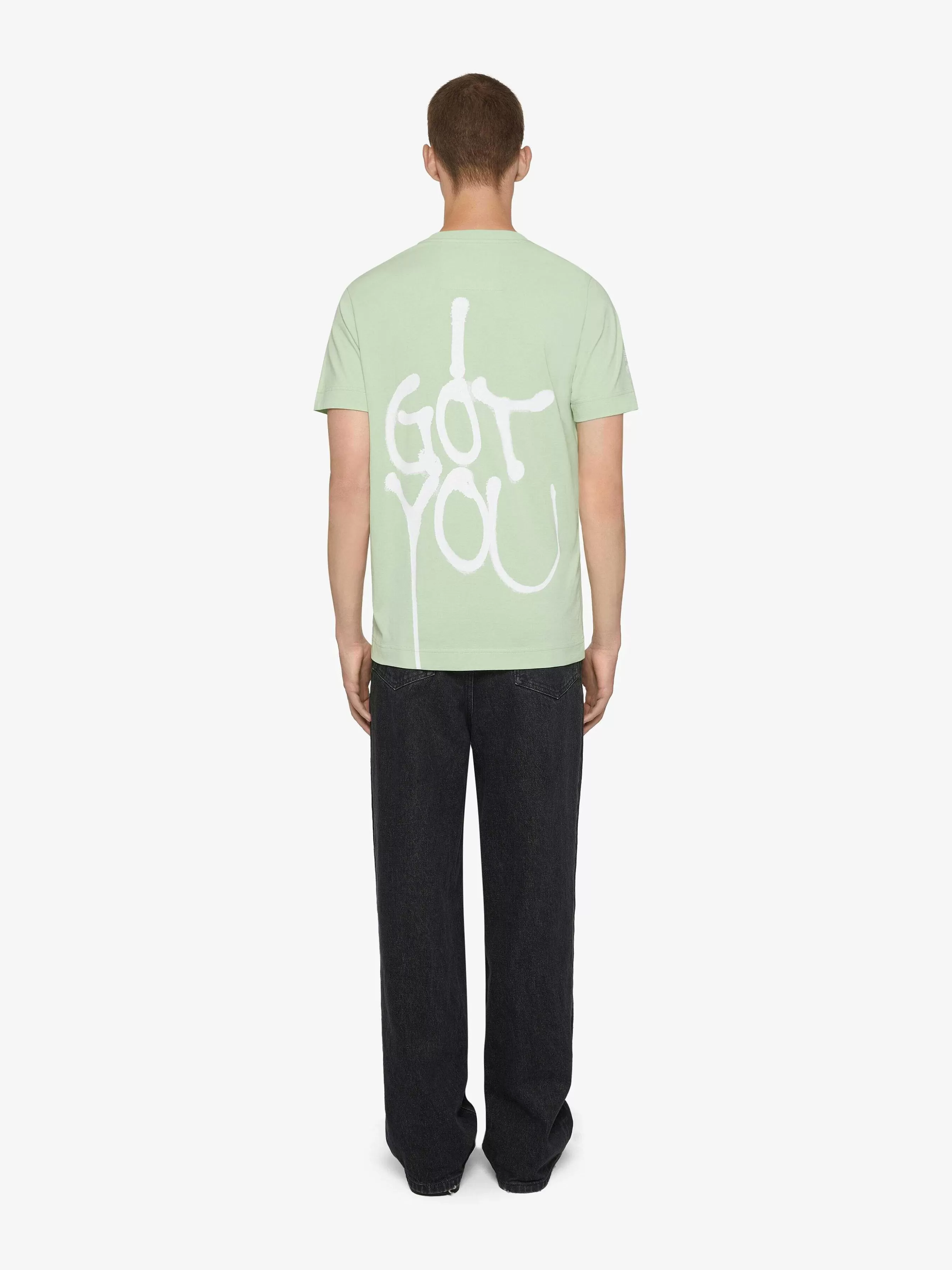 Givenchy T-Shirts>T-Shirt Coupe Slim En Coton Avec Imprimes Vert Aqua