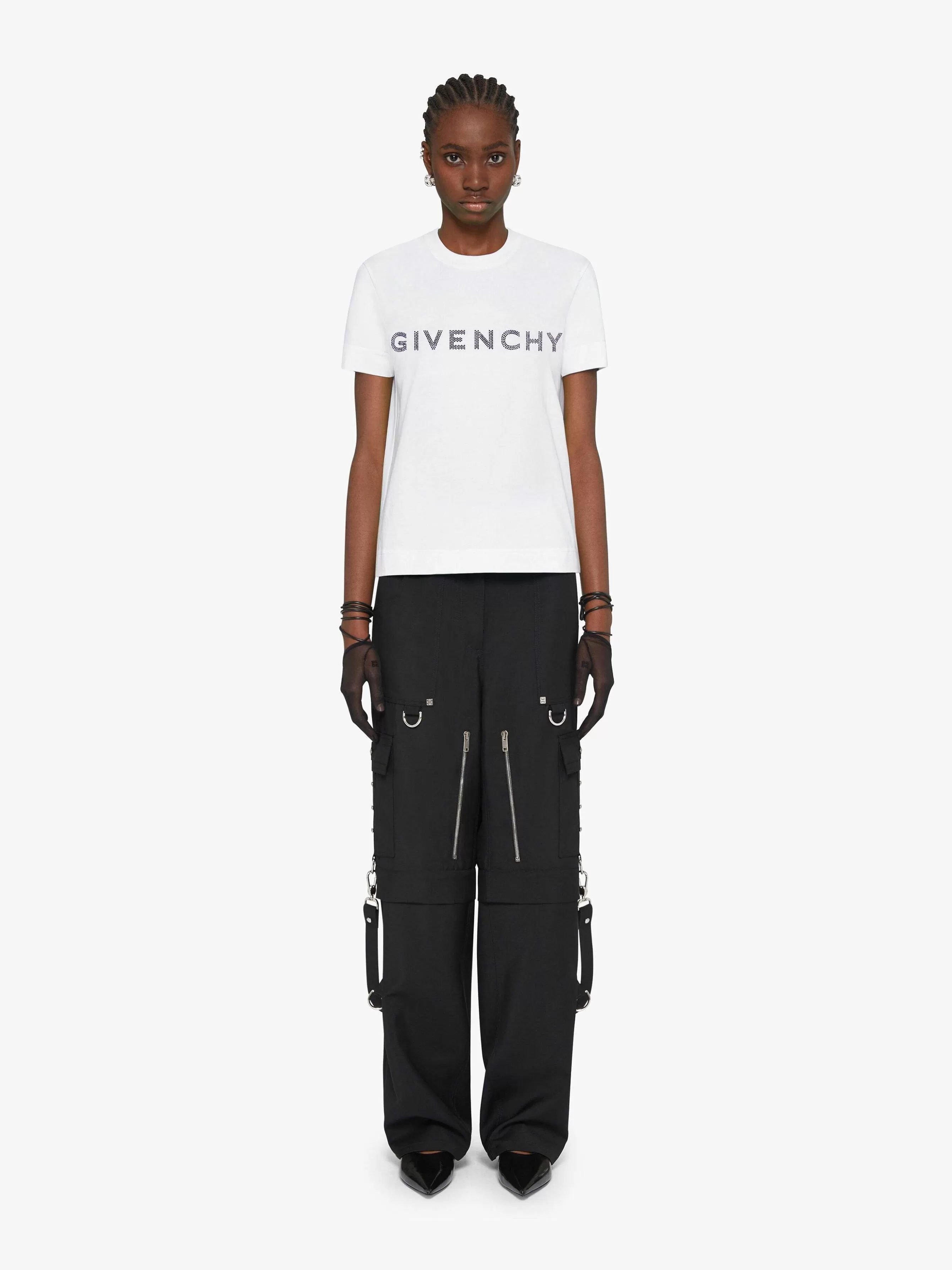 Givenchy T-Shirts>T-Shirt Coupe Slim En Coton Avec Strass Blanc