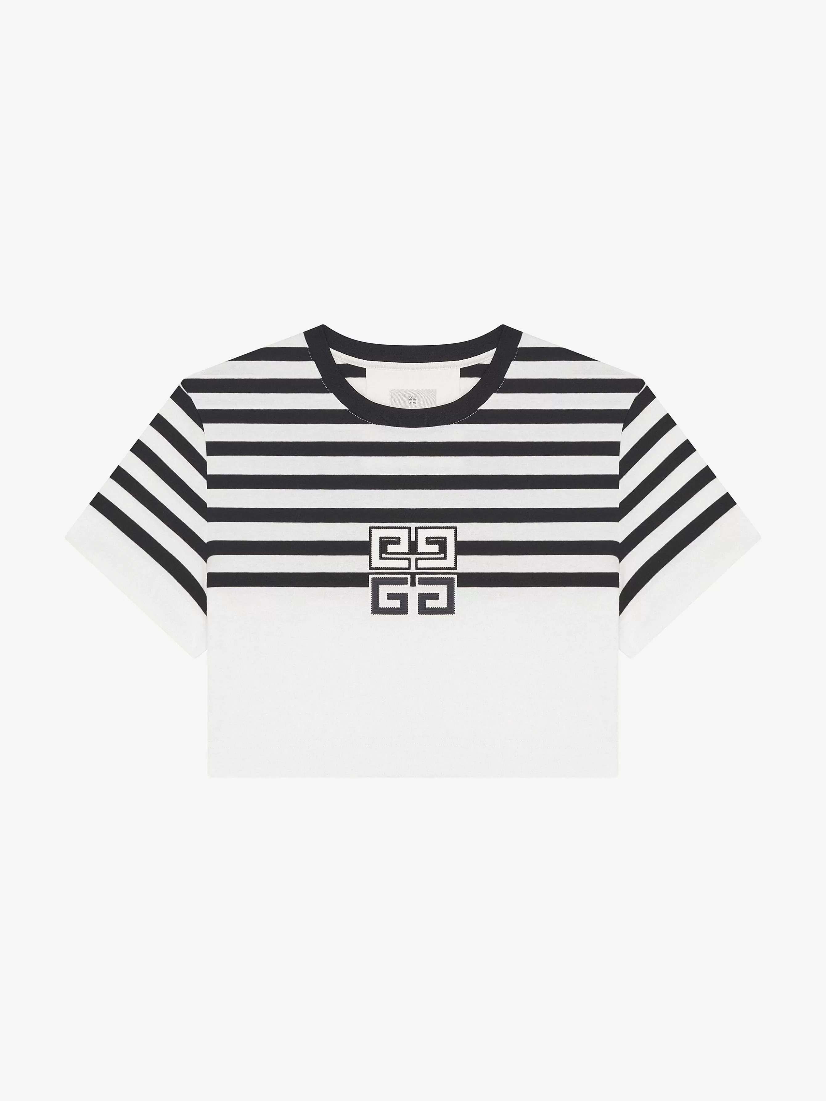 Givenchy T-Shirts>T-Shirt Court 4G En Coton A Rayures Blanc Noir