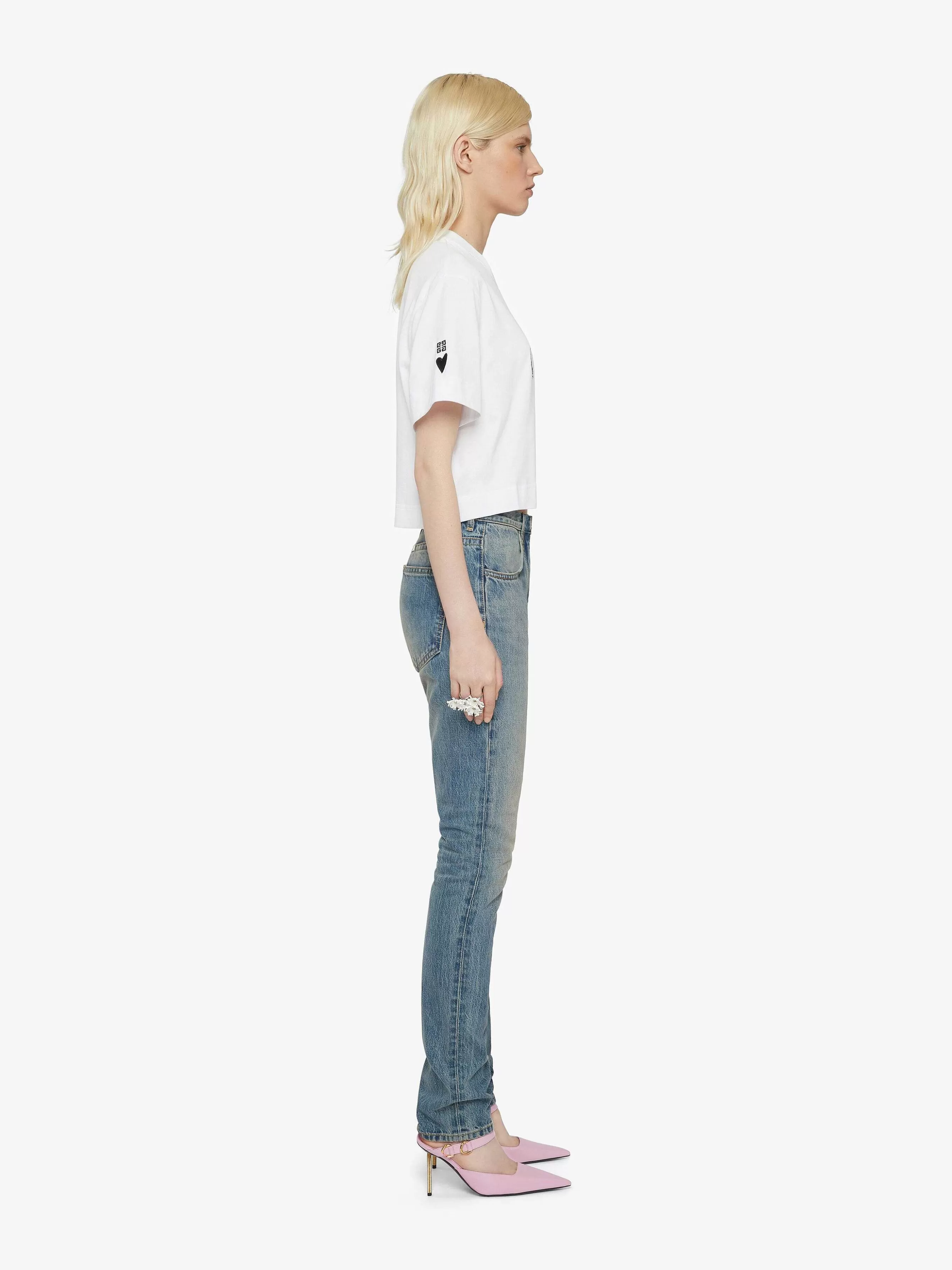 Givenchy T-Shirts>T-Shirt Court En Coton A Imprimes Love Blanc