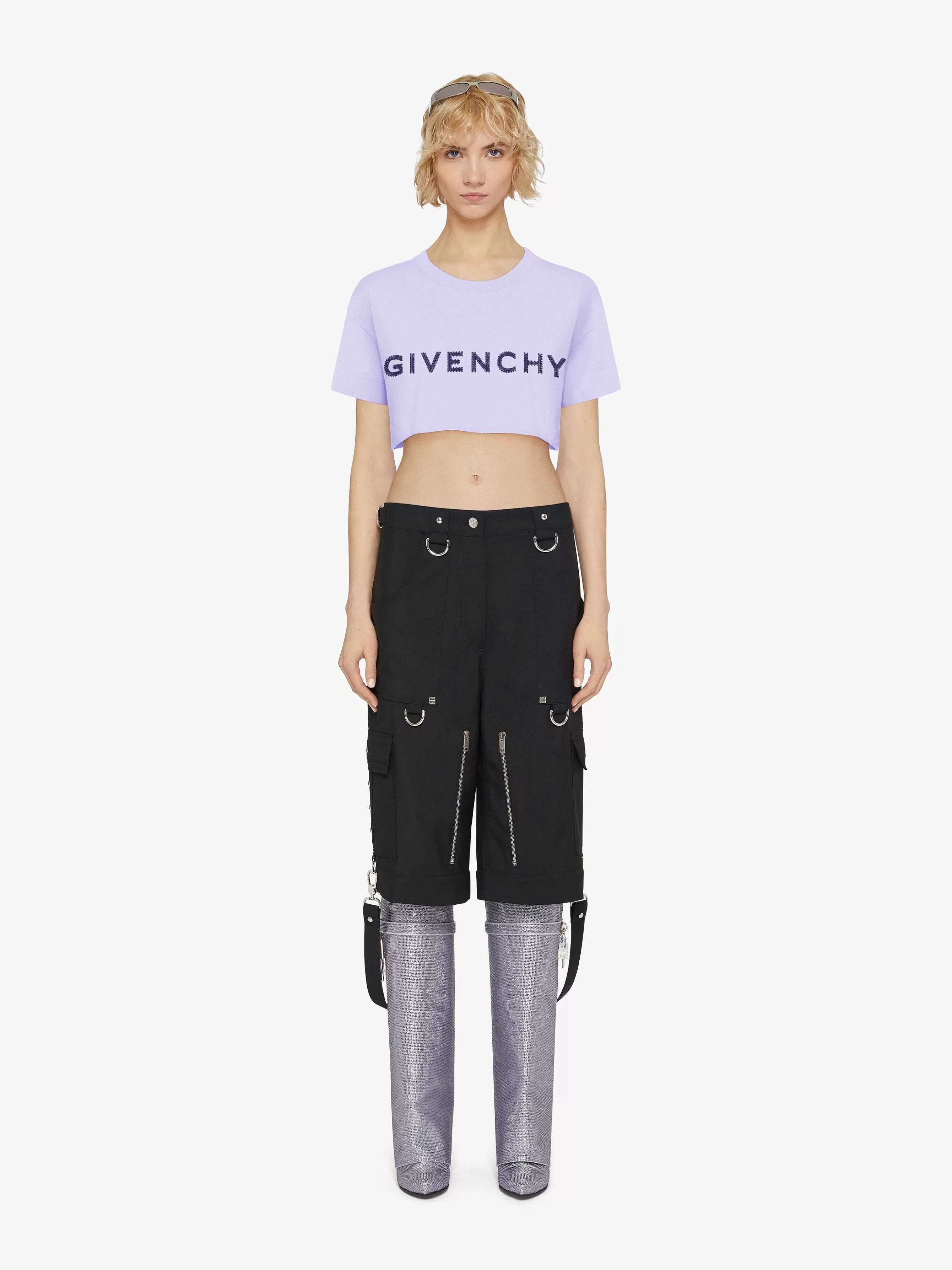 Givenchy T-Shirts>T-Shirt Court En Coton Avec Strass Lavande