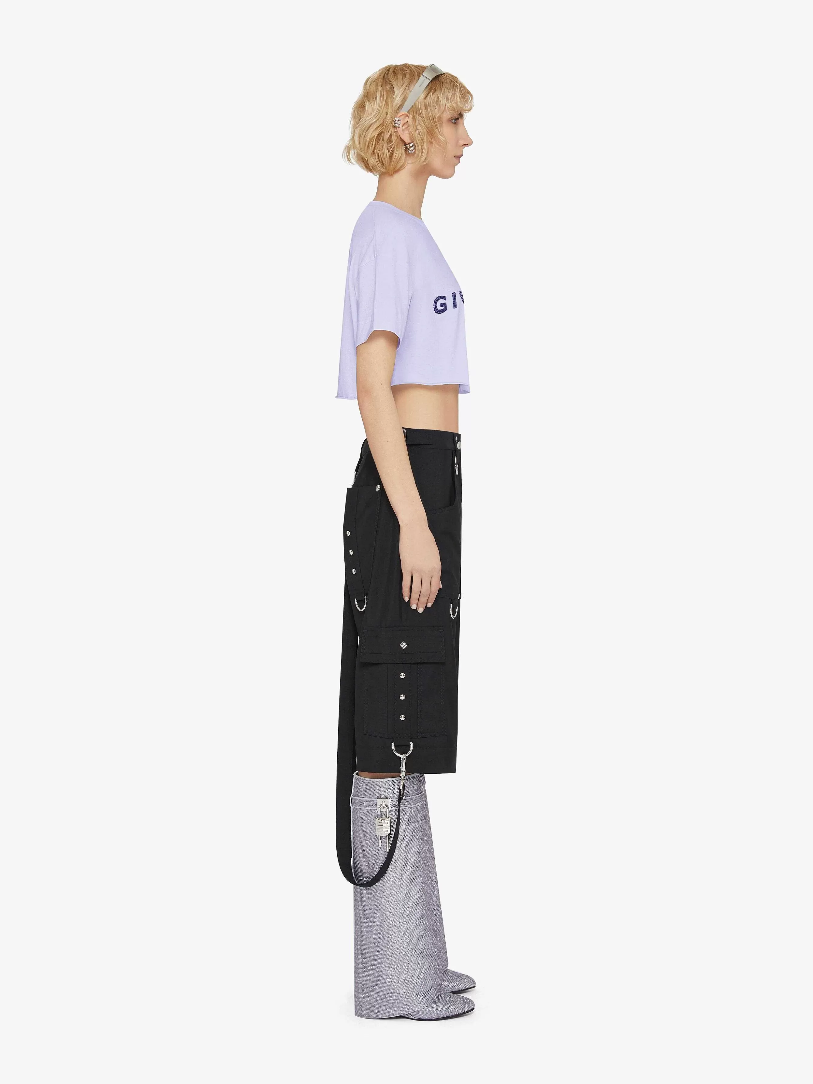 Givenchy T-Shirts>T-Shirt Court En Coton Avec Strass Lavande