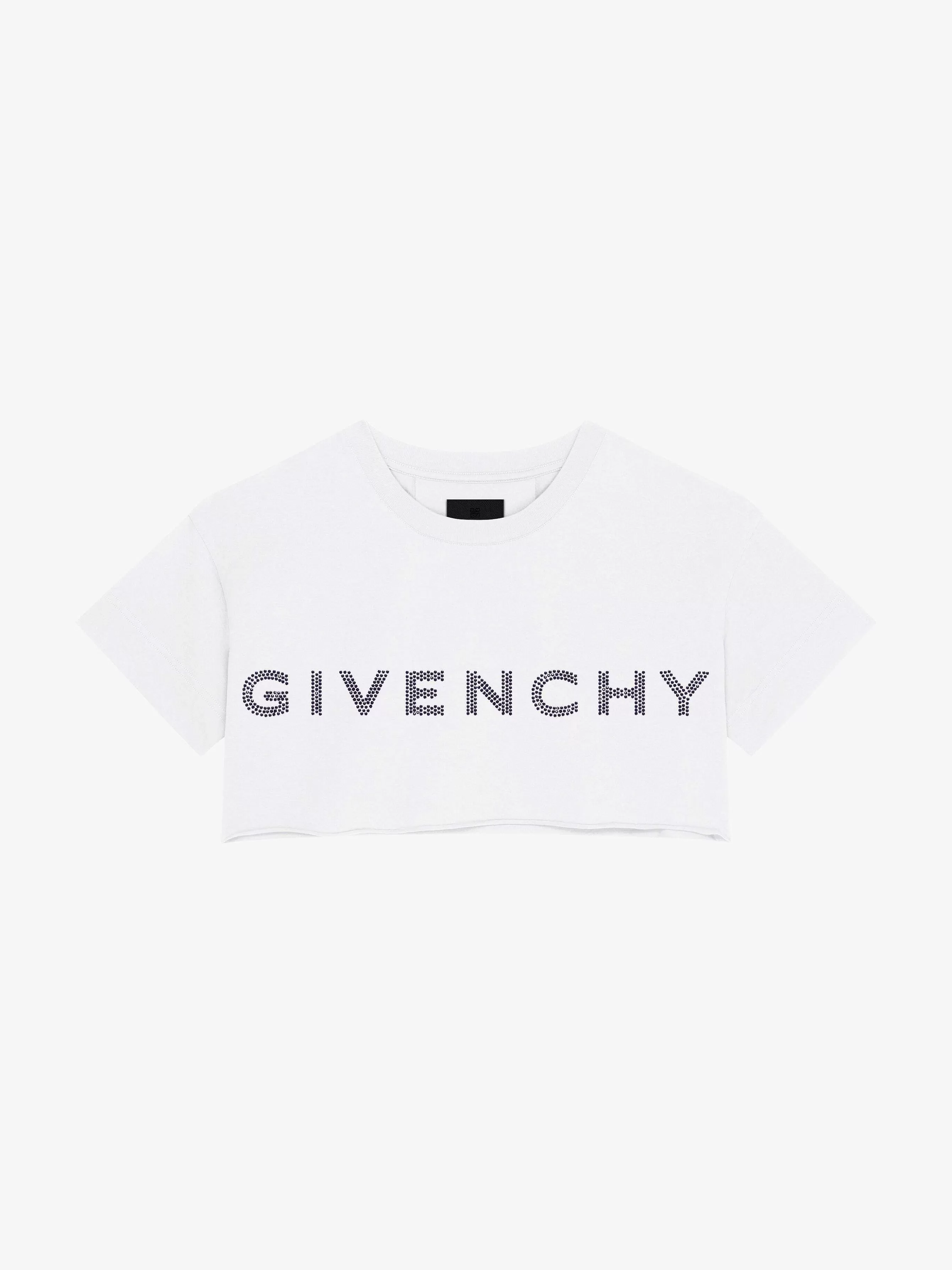 Givenchy T-Shirts>T-Shirt Court En Coton Avec Strass Blanc