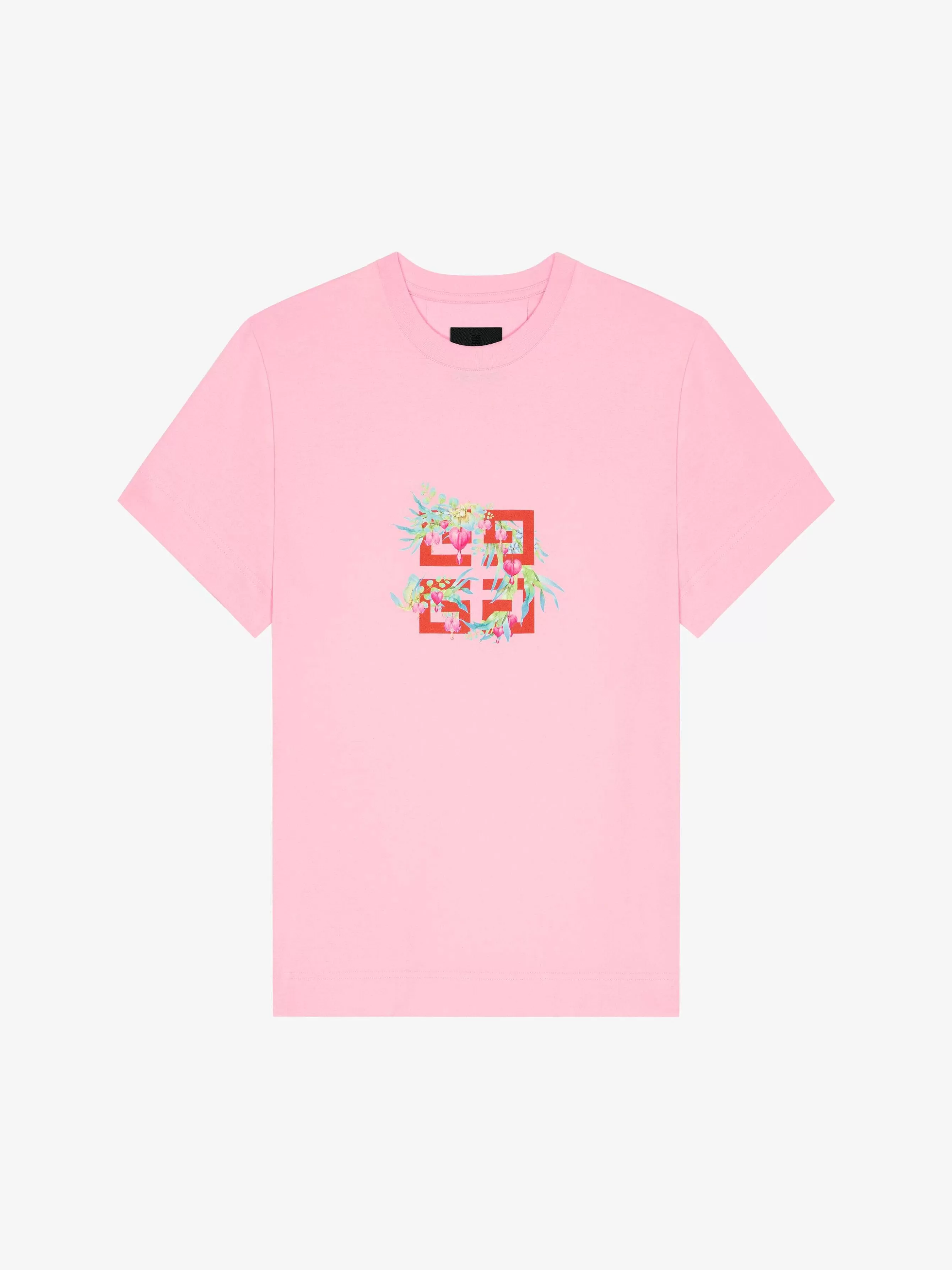 Givenchy T-Shirts>T-Shirt En Coton Avec Imprime Fleurs 4G Vieux Rose