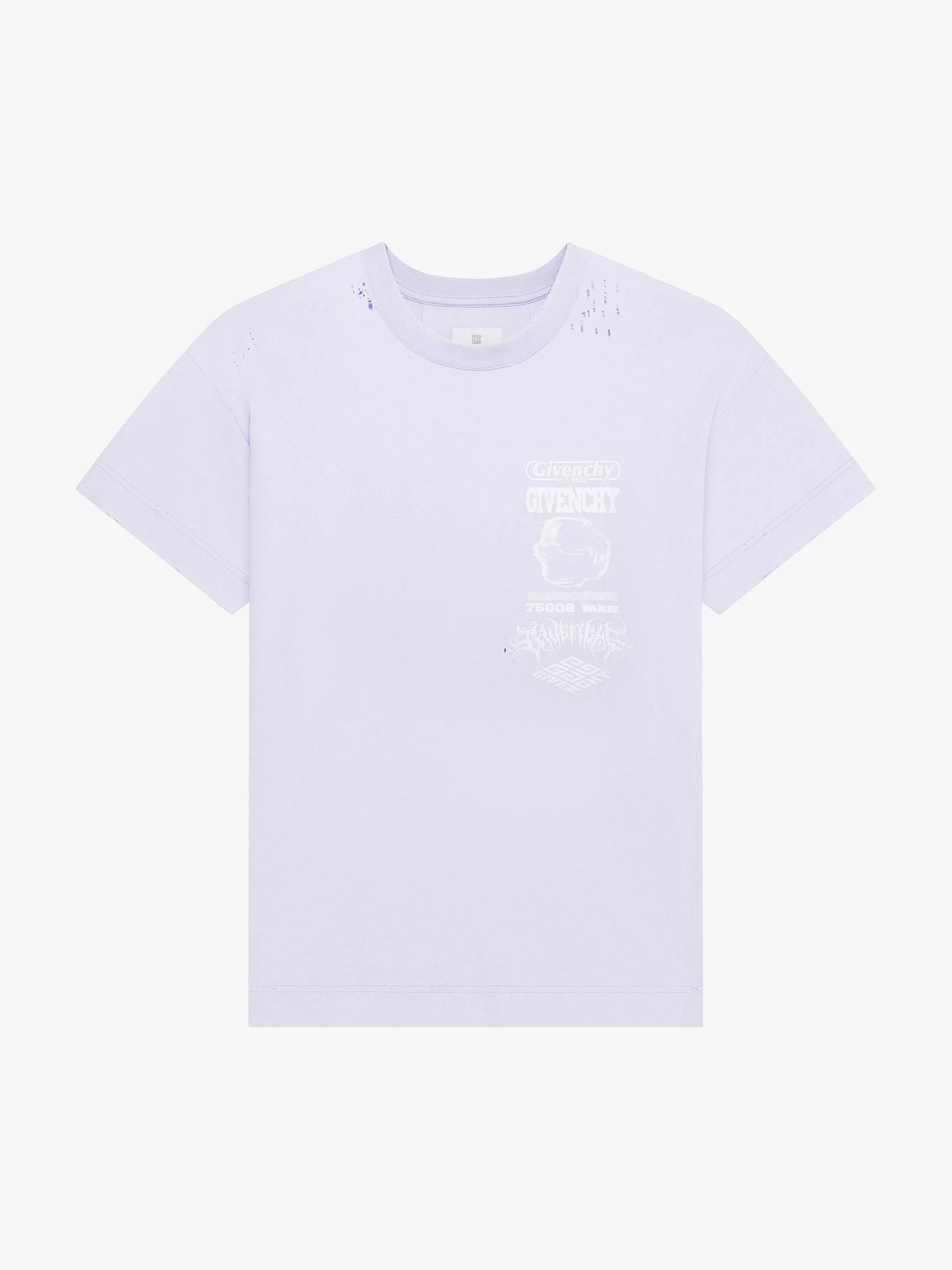 Givenchy T-Shirts>T-Shirt En Coton Avec Imprimes Papillons Et 4G Bleu Bebe