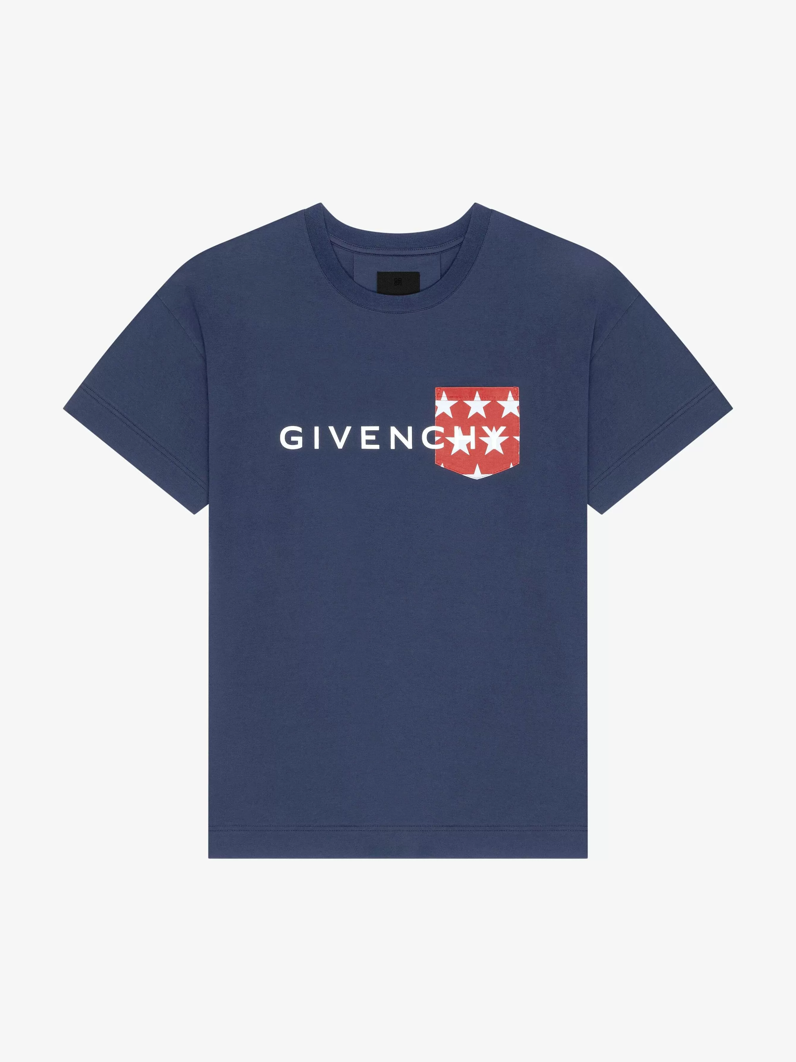 Givenchy T-Shirts>T-Shirt En Coton Avec Poche Bleu Profond