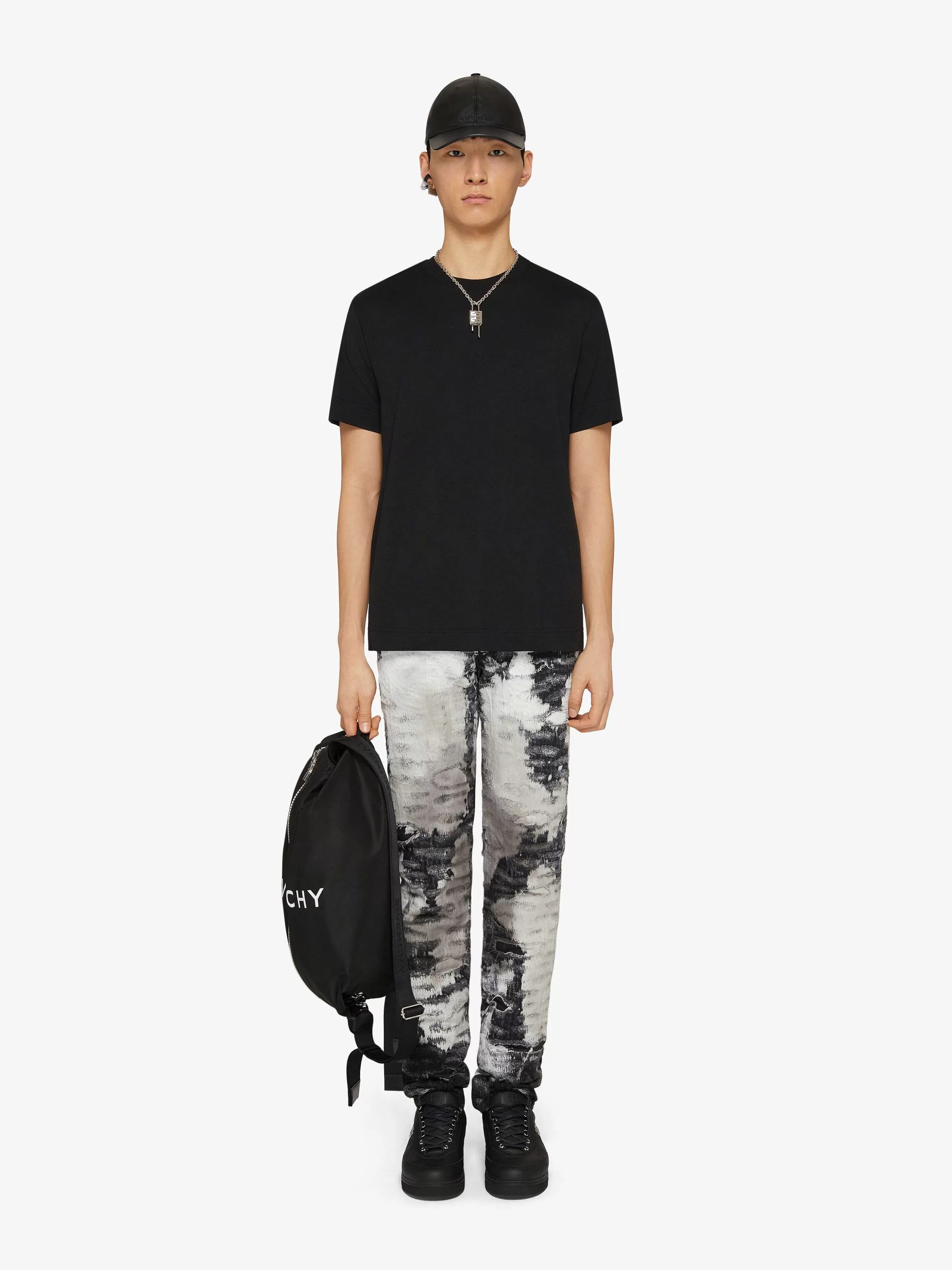 Givenchy T-Shirts>T-Shirt Slim Fit En Coton Avec Bandes Noir