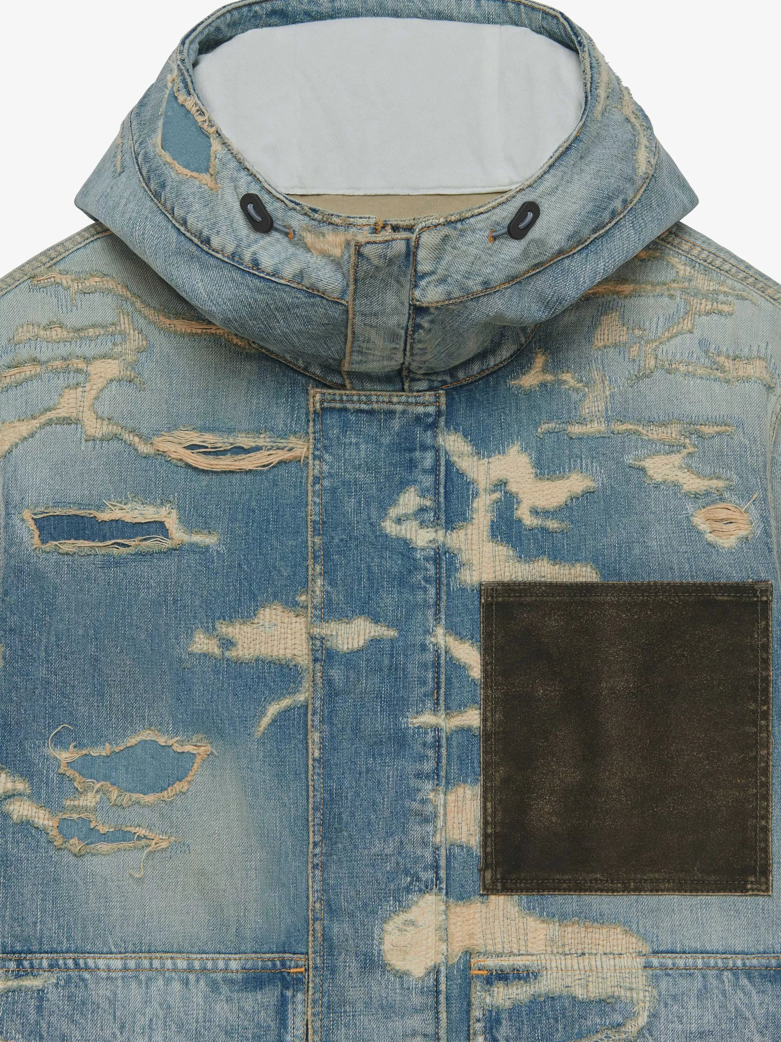 Givenchy Jean>Veste A Capuche En Denim Et Moleskine D'Aspect Use Bleu Moyen