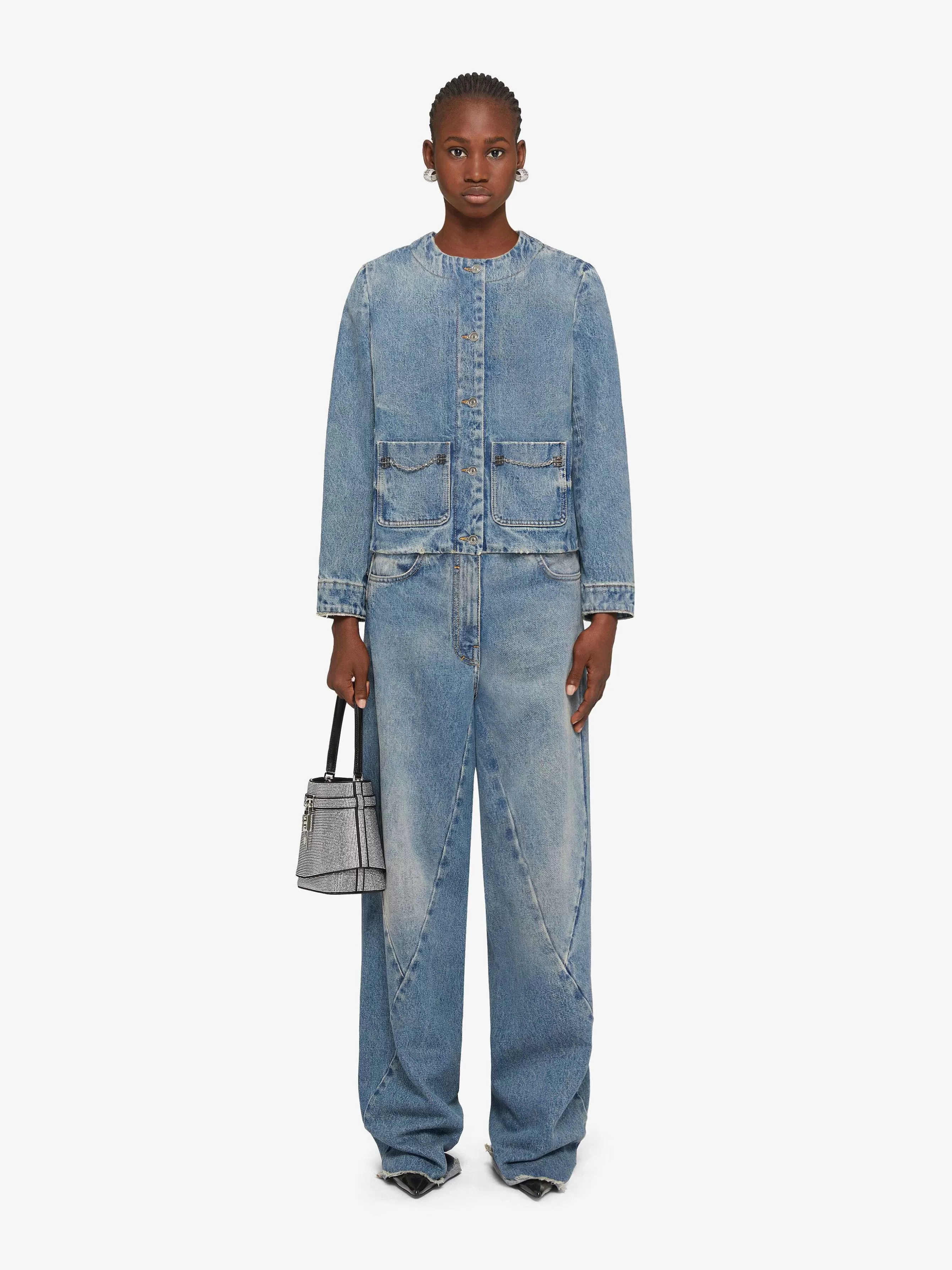 Givenchy Vetements D'Exterieur Et Blousons>Veste En Denim Avec Details Chaine Bleu Moyen