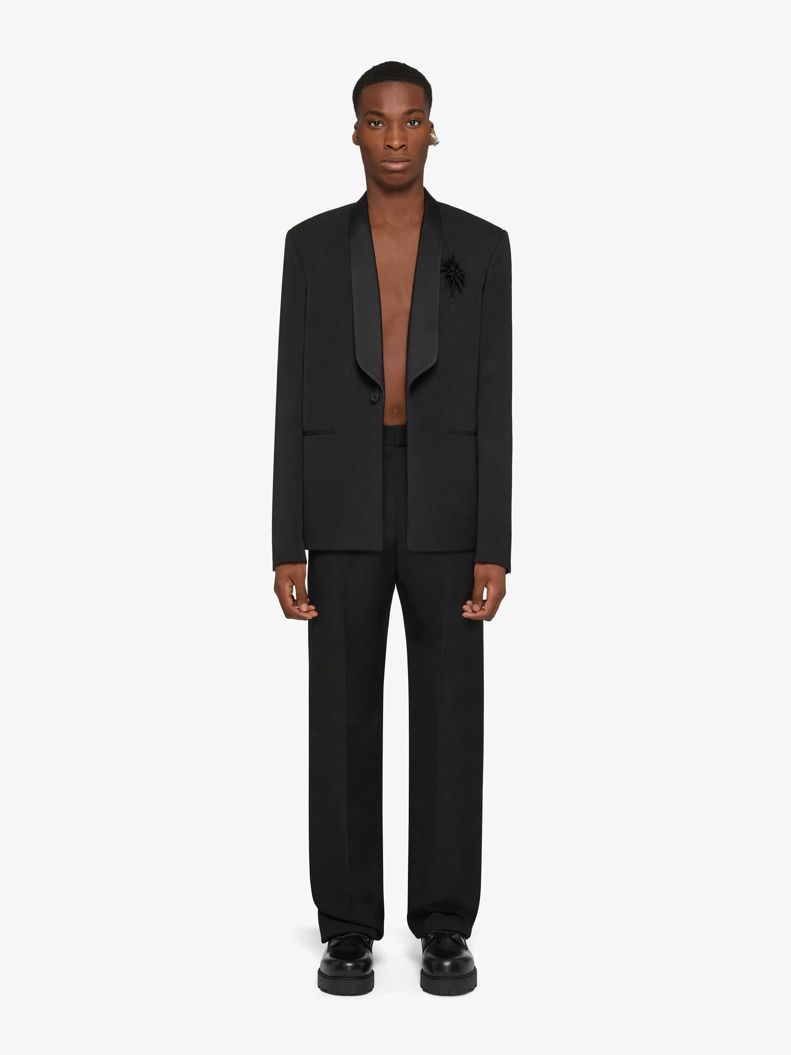 Givenchy Vestes Et Manteaux>Veste En Laine Avec Revers Chale En Satin Noir