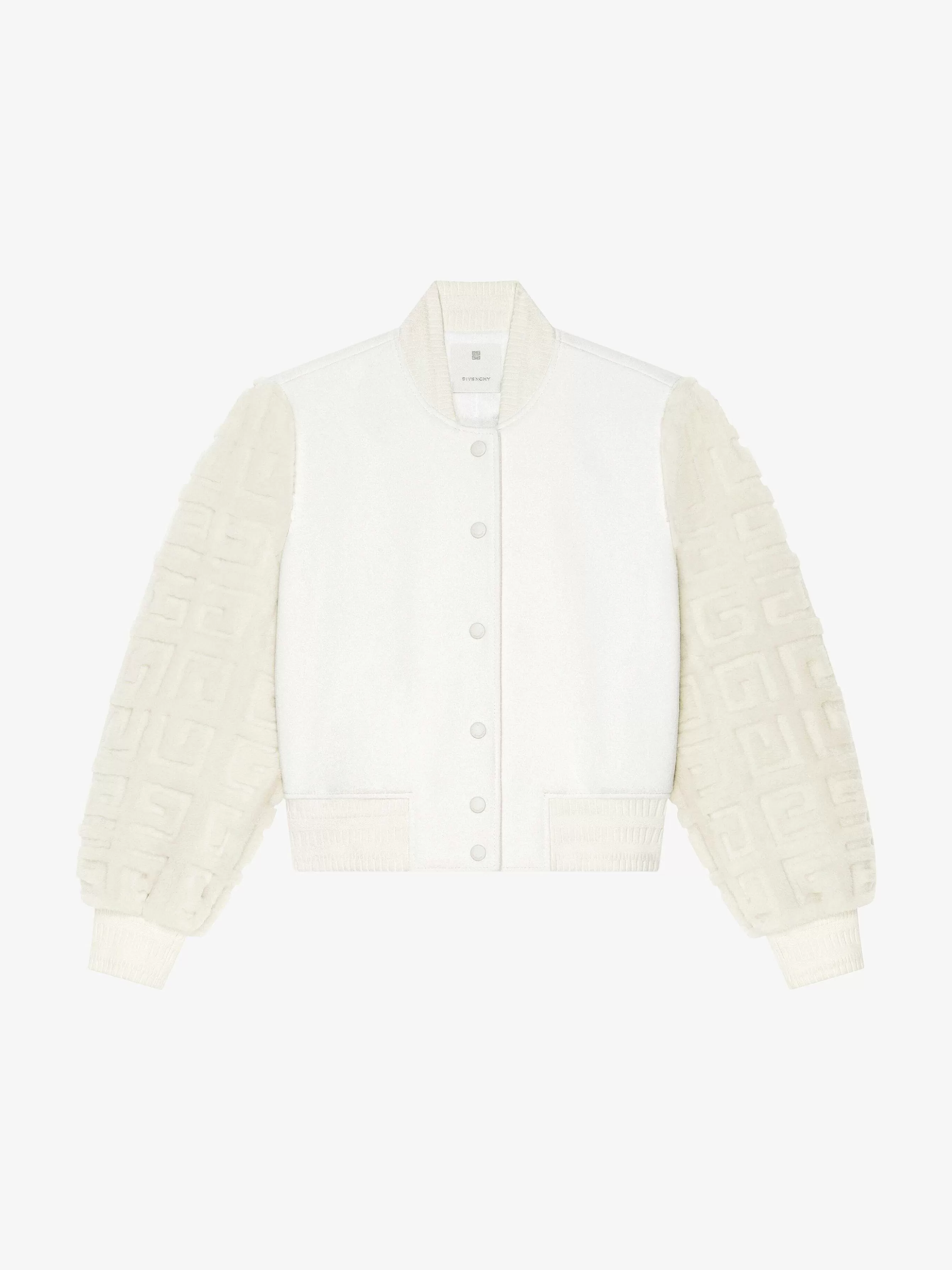 Givenchy Vetements D'Exterieur Et Blousons>Veste Universitaire Courte En Laine Et Fourrure 4G Blanc