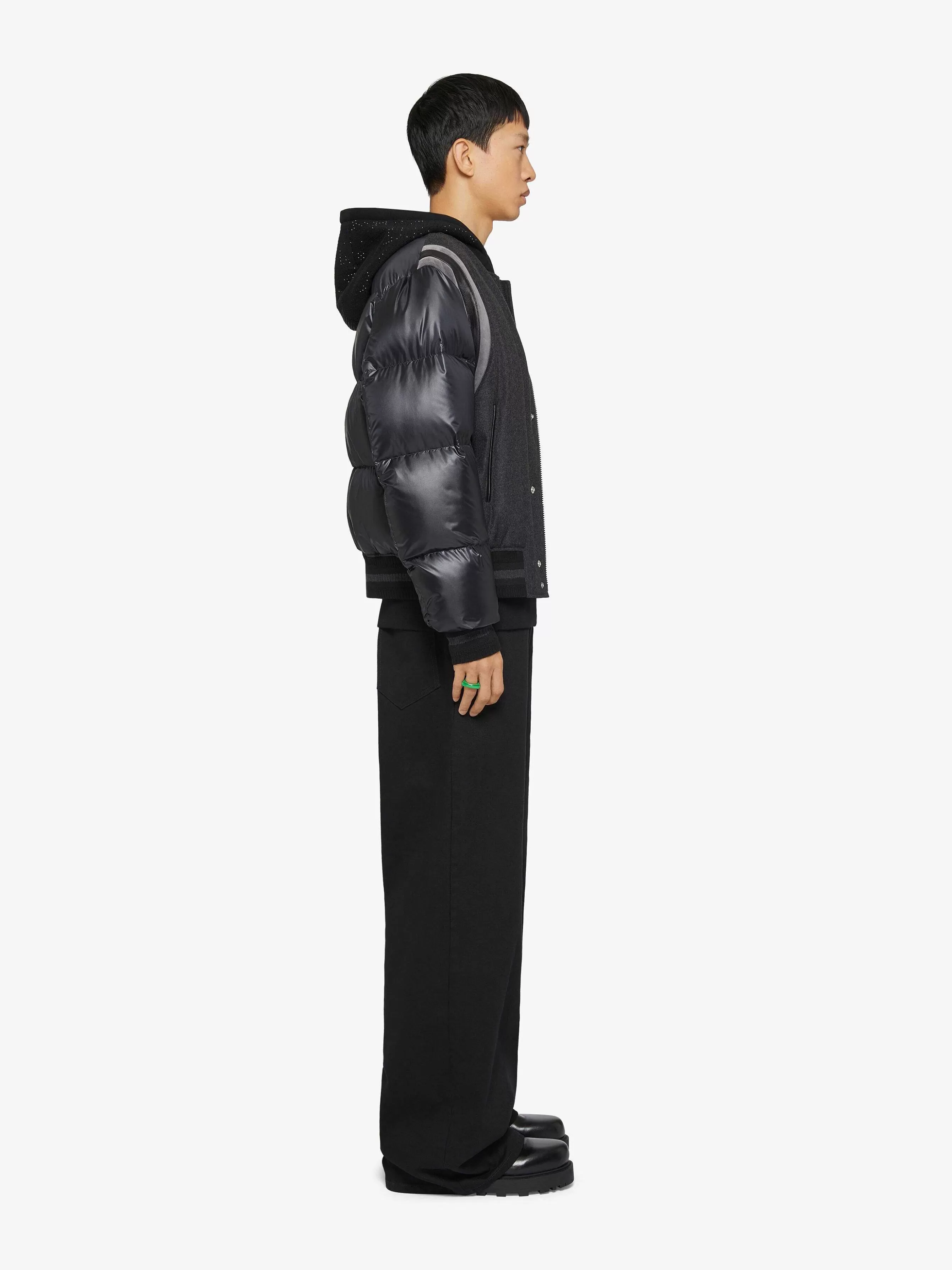 Givenchy Vetements D'Exterieur Et Blousons>Veste Varsity En Laine Avec Manches Bouffantes Et Dos Gris Noir