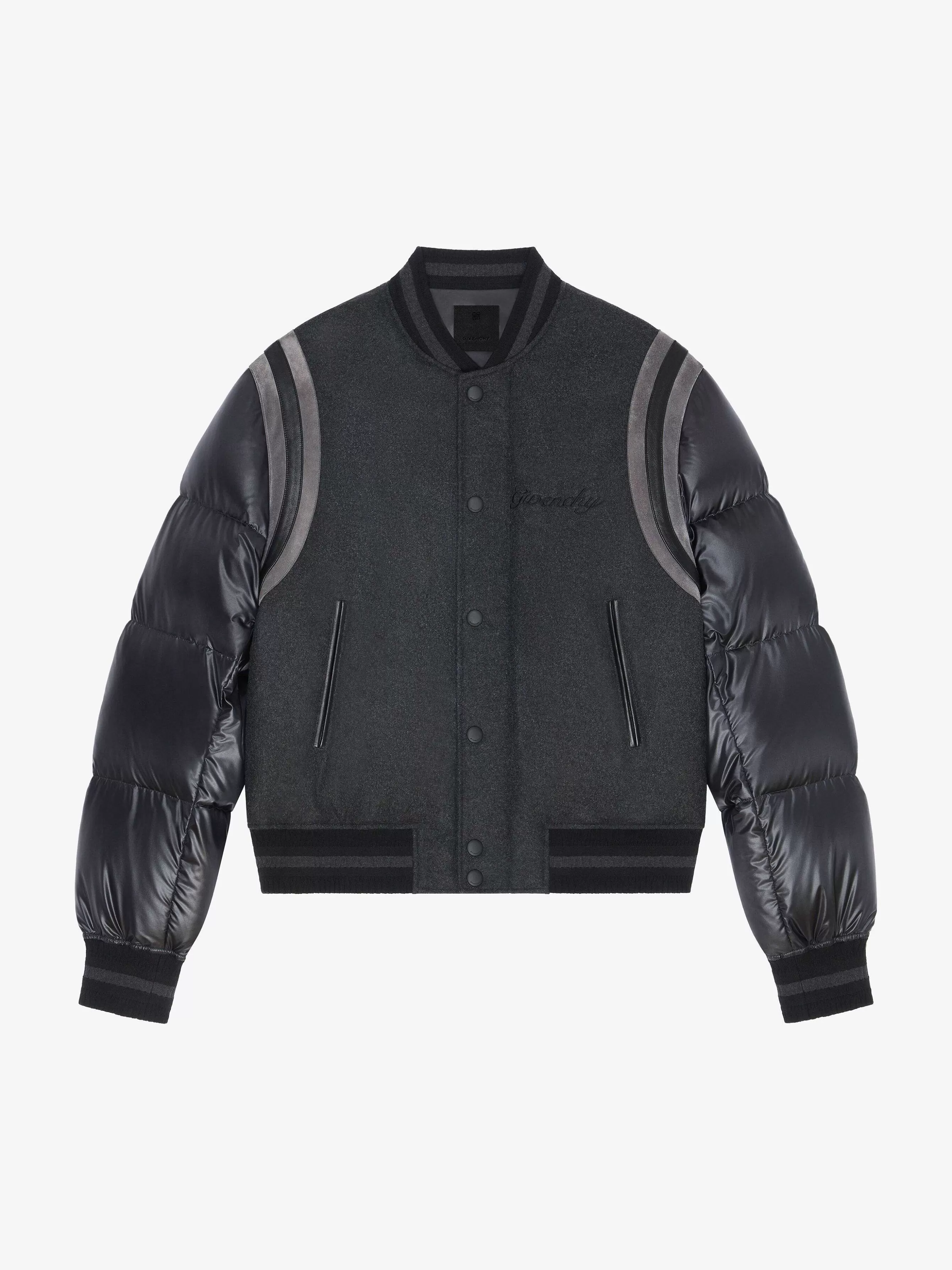 Givenchy Vetements D'Exterieur Et Blousons>Veste Varsity En Laine Avec Manches Bouffantes Et Dos Gris Noir