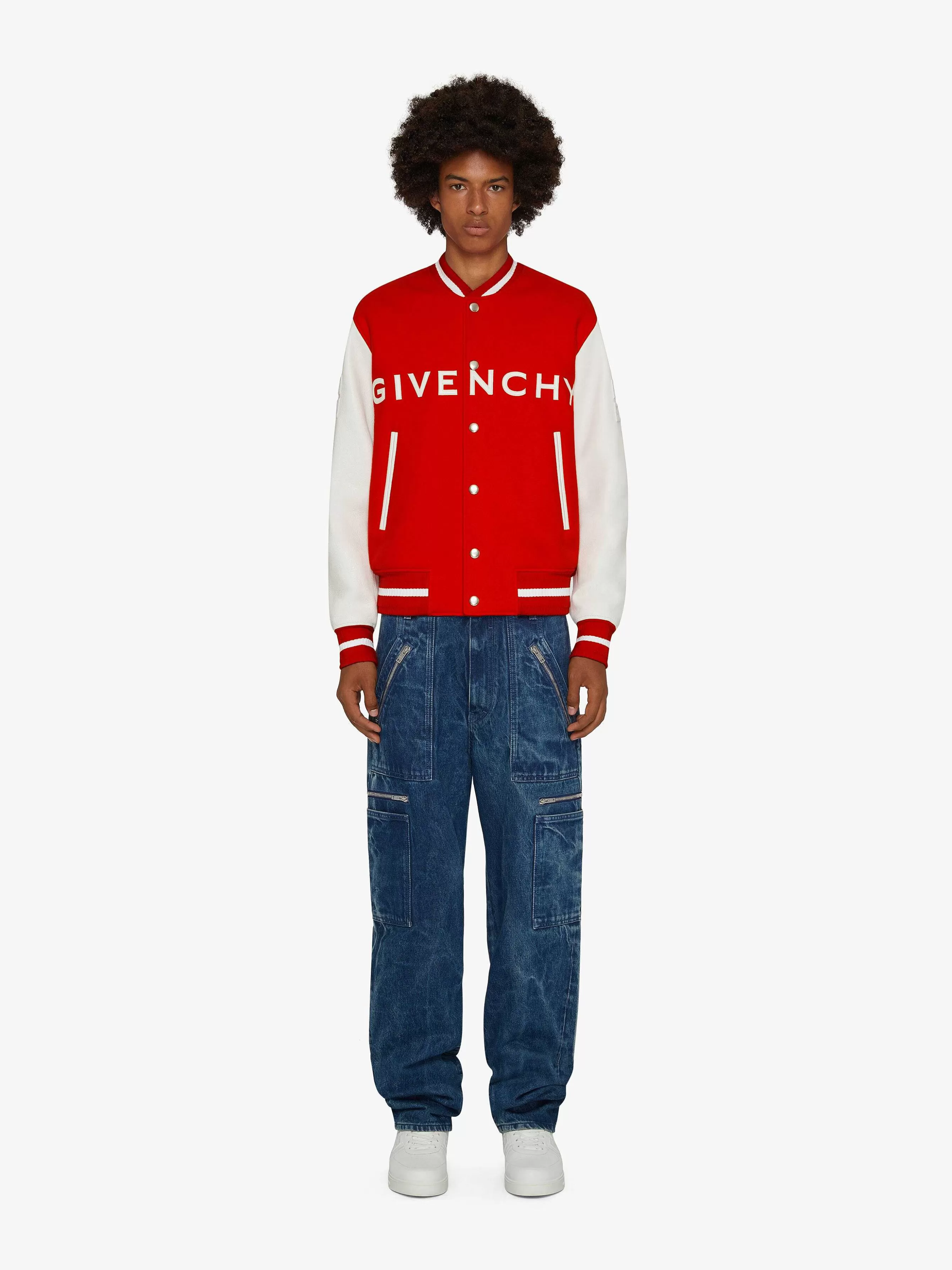 Givenchy Vetements D'Exterieur Et Blousons>Veste Varsity En Laine Et Cuir Blanc Rouge