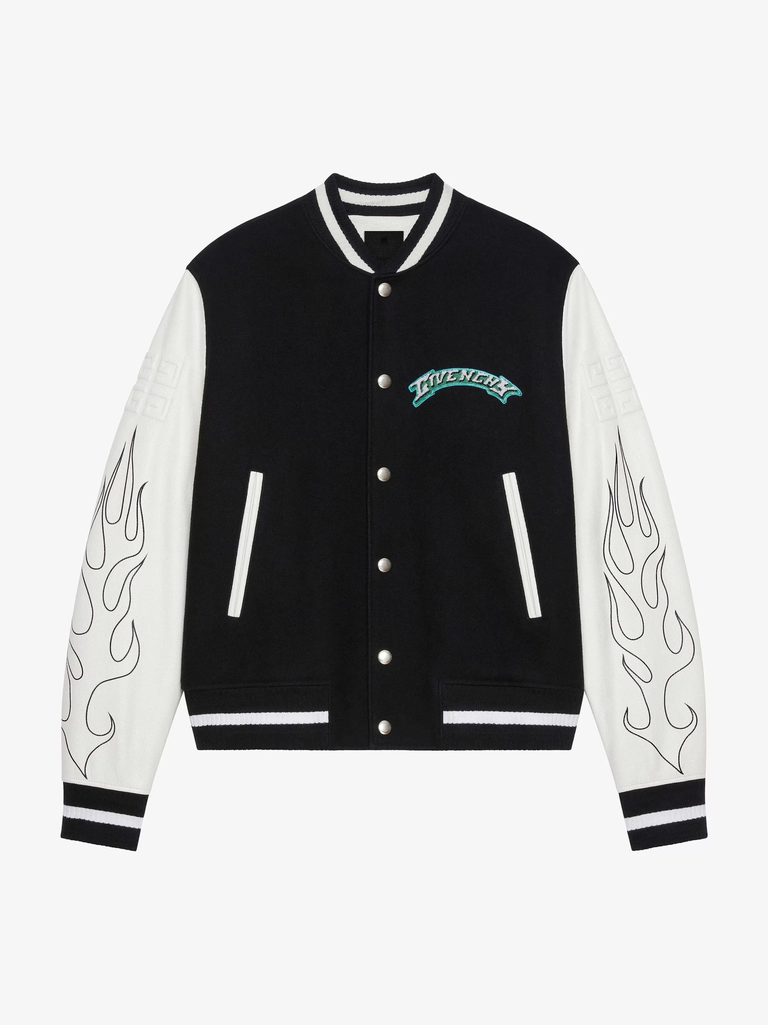 Givenchy Vetements D'Exterieur Et Blousons>Veste Varsity En Laine Et Cuir Noir Blanc