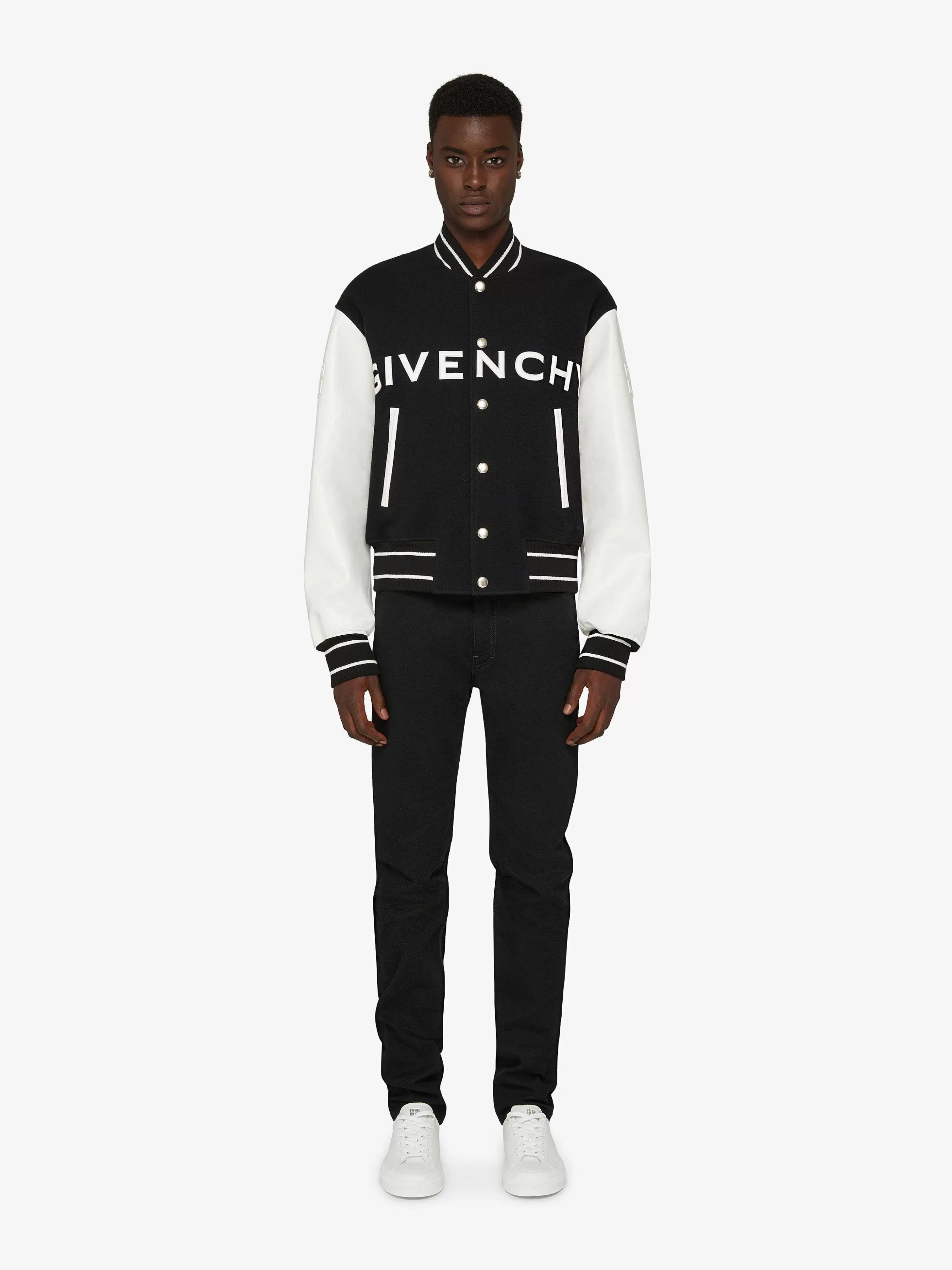 Givenchy Vetements D'Exterieur Et Blousons>Veste Varsity En Laine Et Cuir Noir Blanc