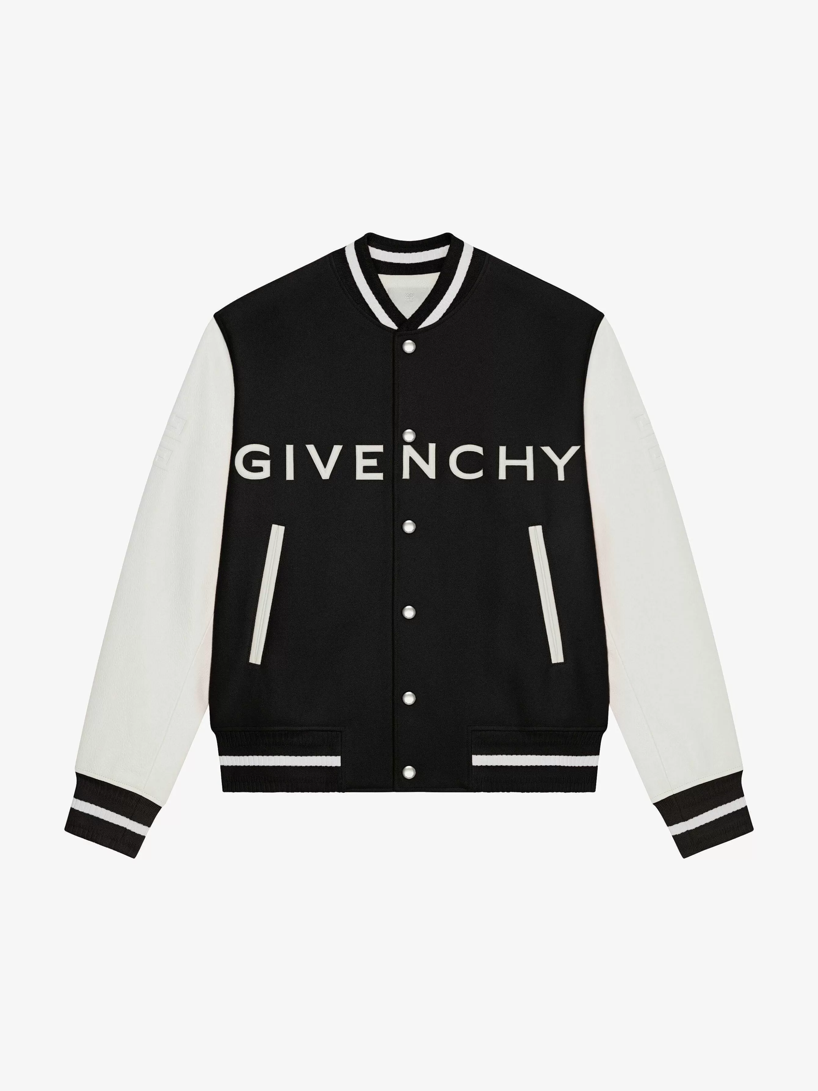 Givenchy Vetements D'Exterieur Et Blousons>Veste Varsity En Laine Et Cuir Noir Blanc