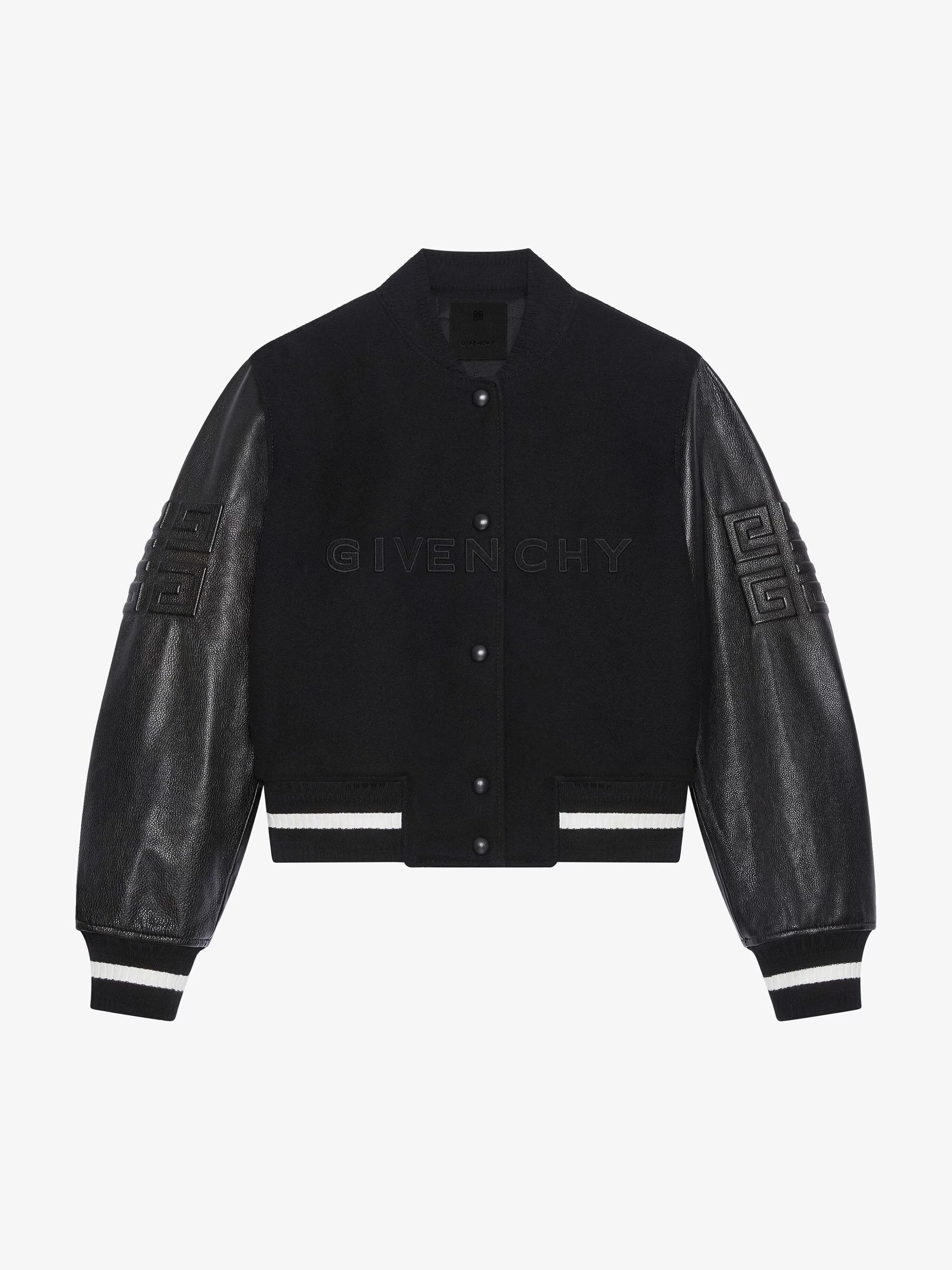 Givenchy Vetements D'Exterieur Et Blousons>Veste Varsity En Laine Et Cuir Noir Blanc