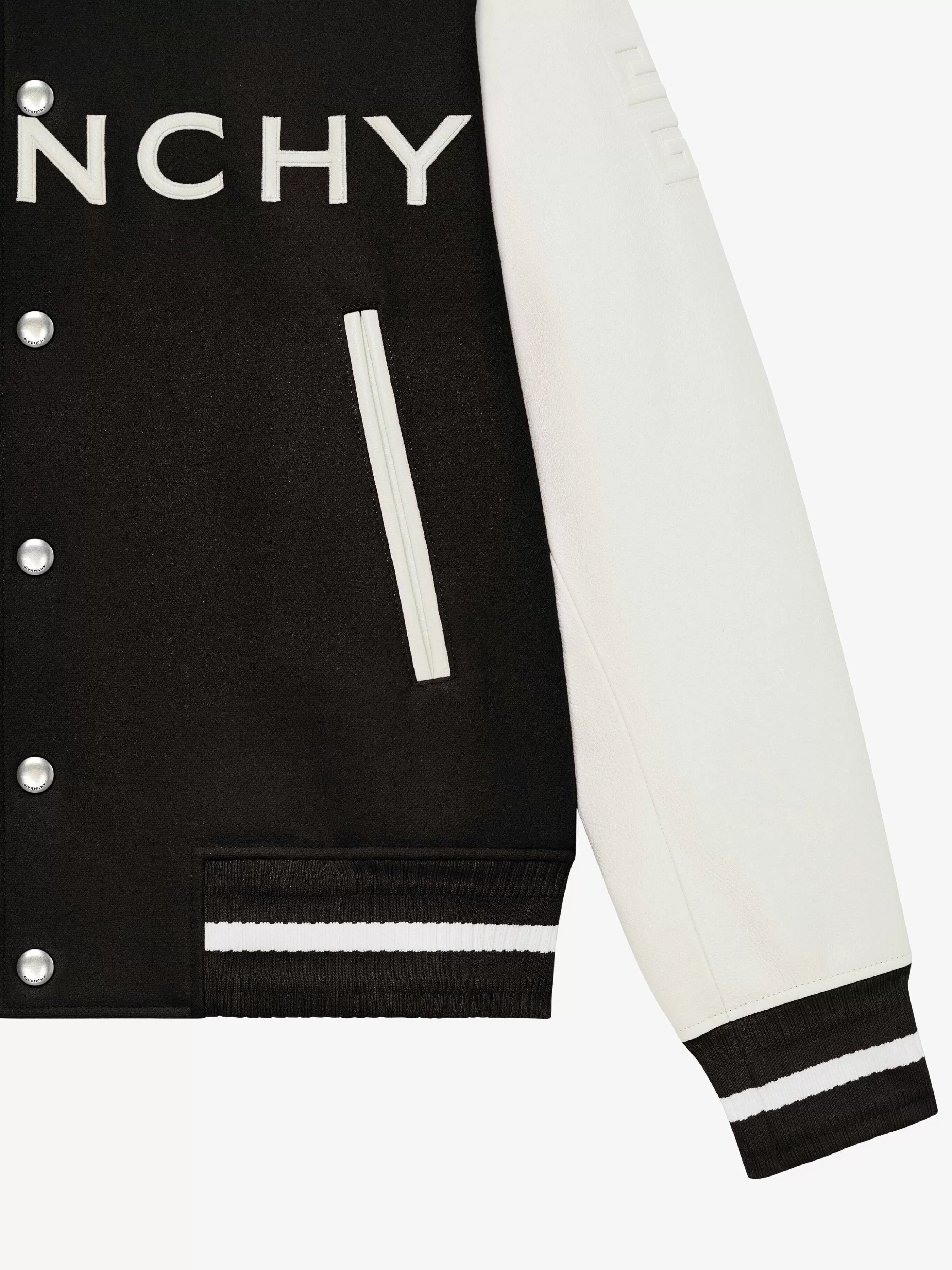 Givenchy Vetements D'Exterieur Et Blousons>Veste Varsity En Laine Et Cuir Noir Blanc