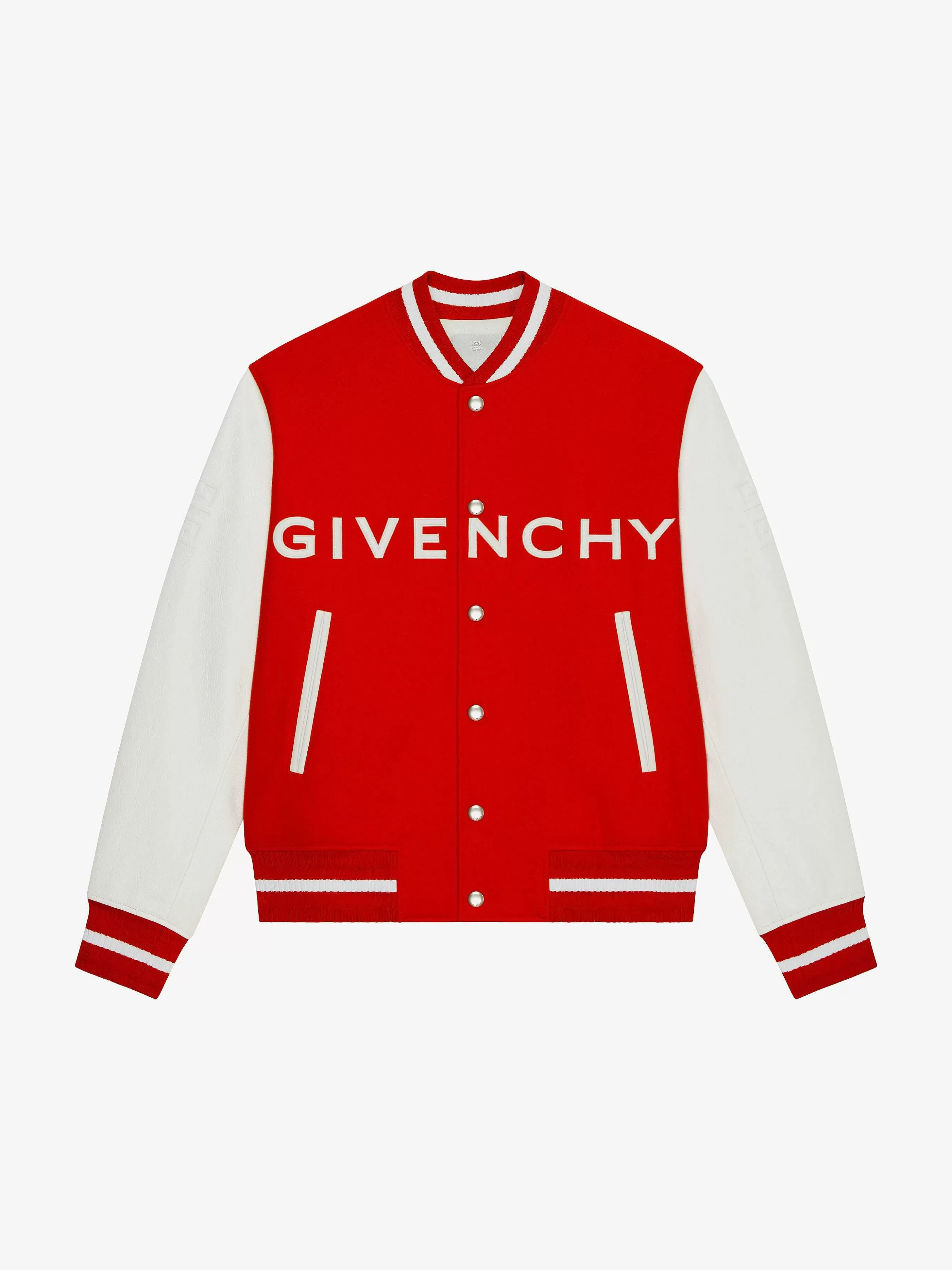 Givenchy Vetements D'Exterieur Et Blousons>Veste Varsity En Laine Et Cuir Blanc Rouge