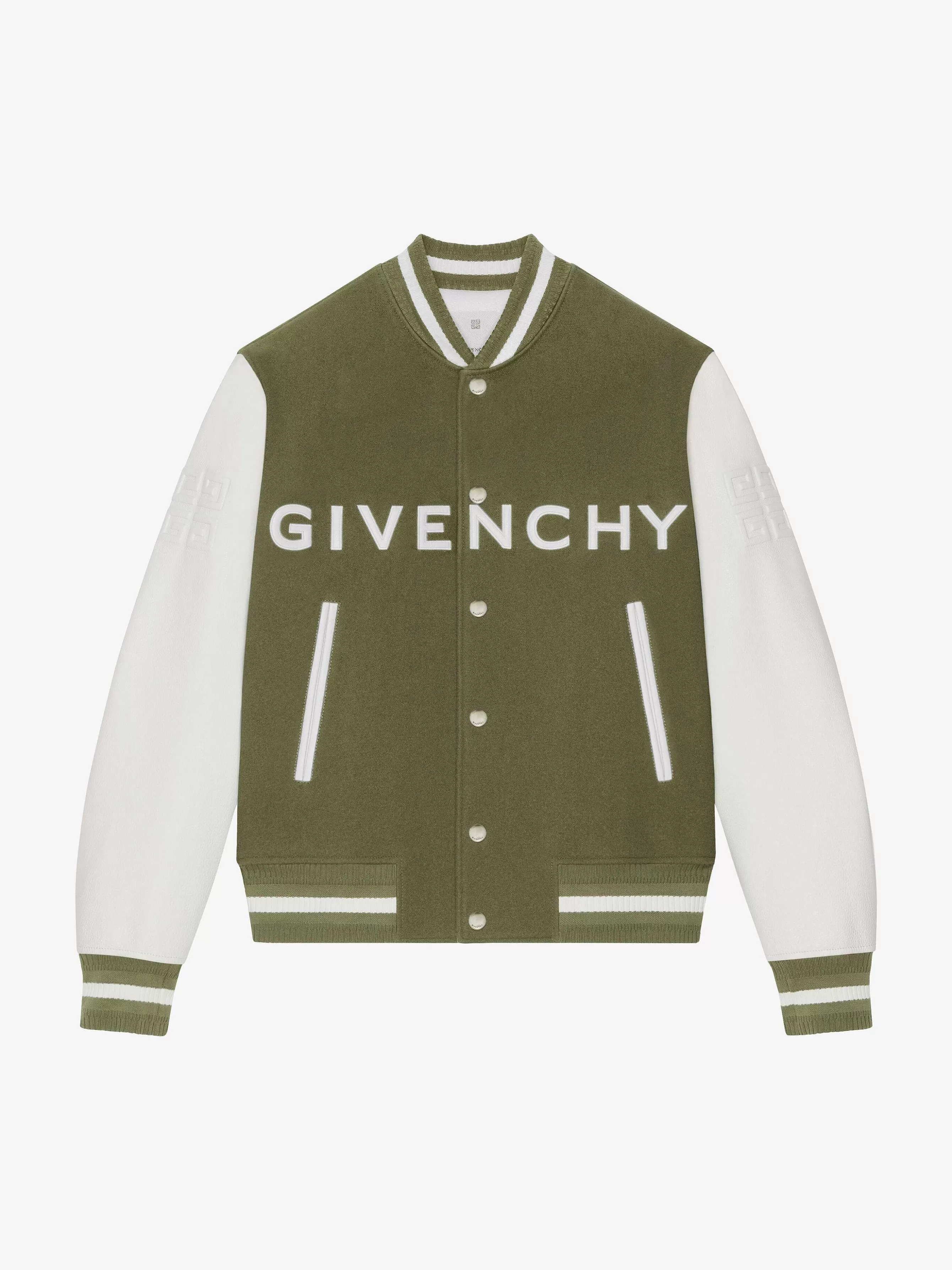 Givenchy Vetements D'Exterieur Et Blousons>Veste Varsity En Laine Et Cuir Kaki