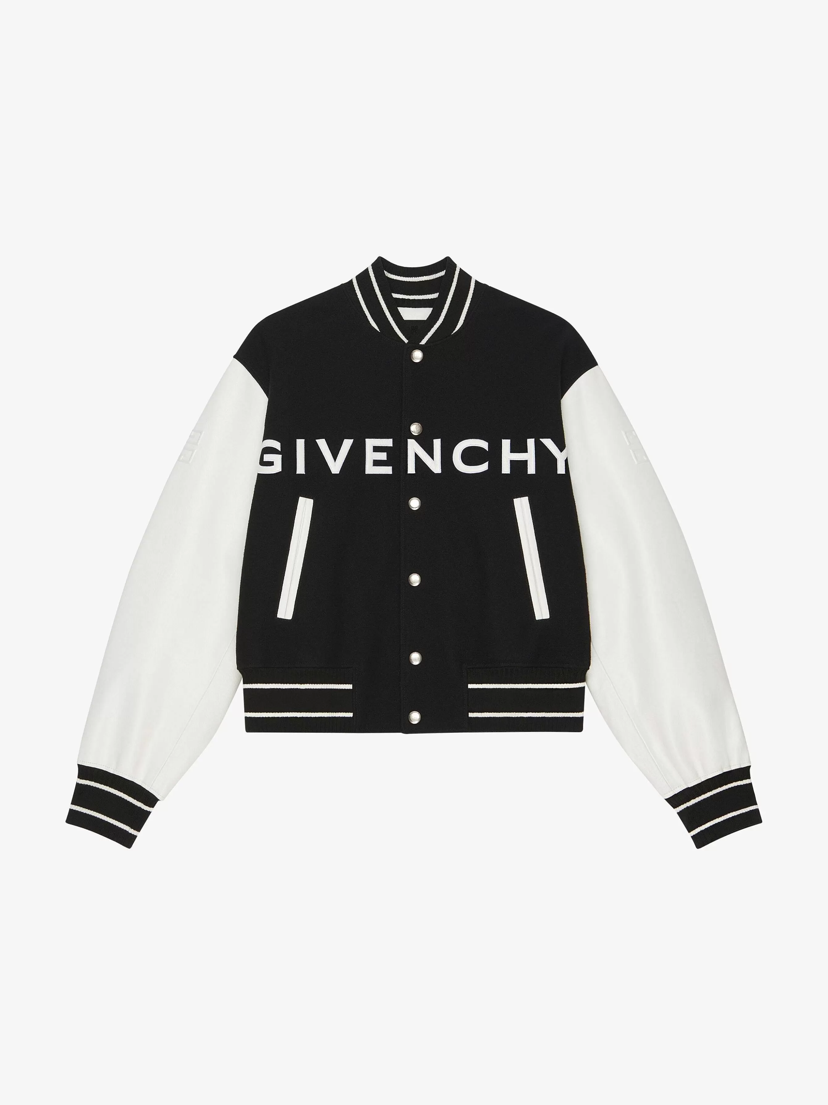 Givenchy Vetements D'Exterieur Et Blousons>Veste Varsity En Laine Et Cuir Noir Blanc