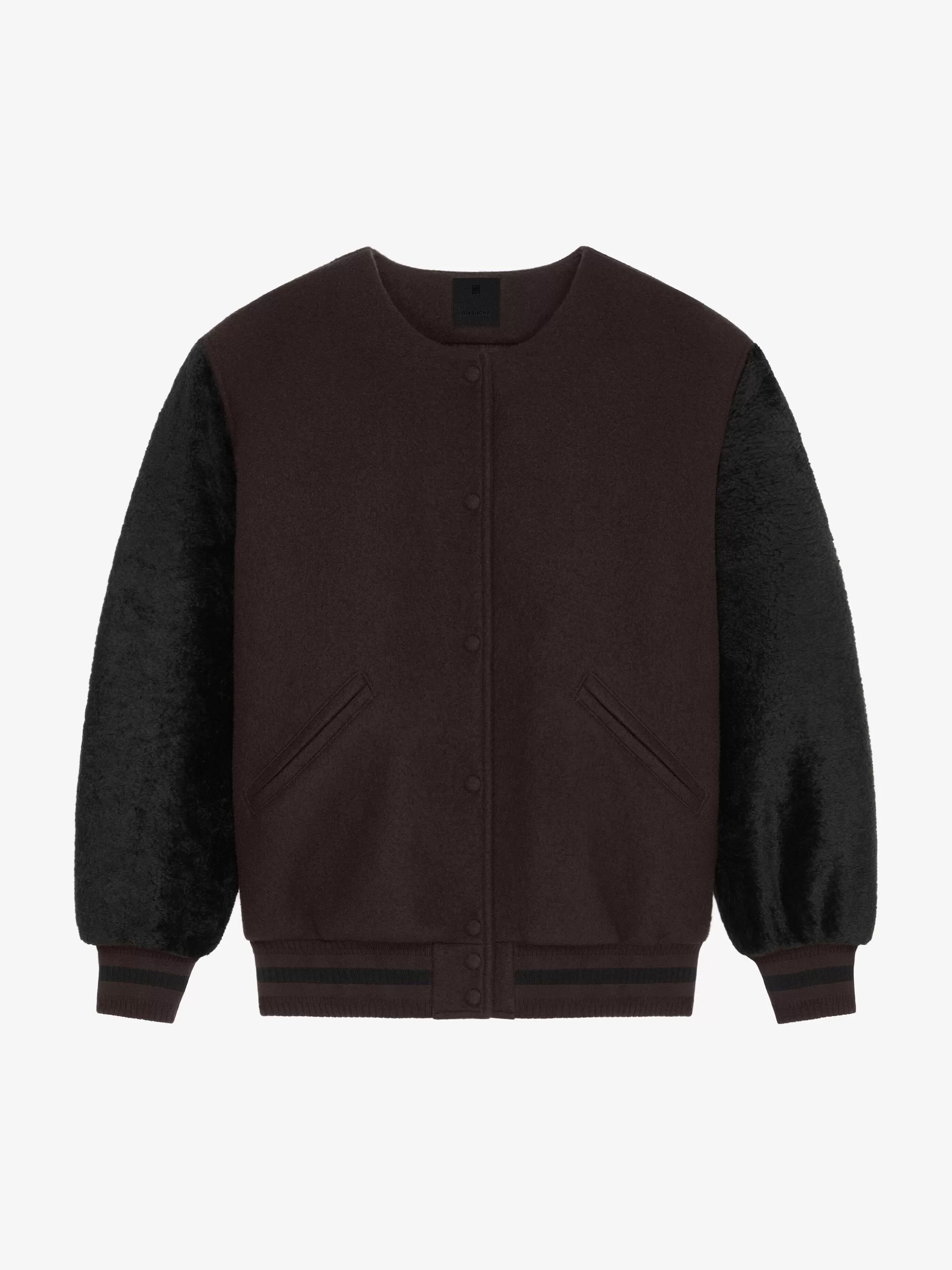 Givenchy Vetements D'Exterieur Et Blousons>Veste Varsity Oversize En Laine Et Shearling Marron Fonce