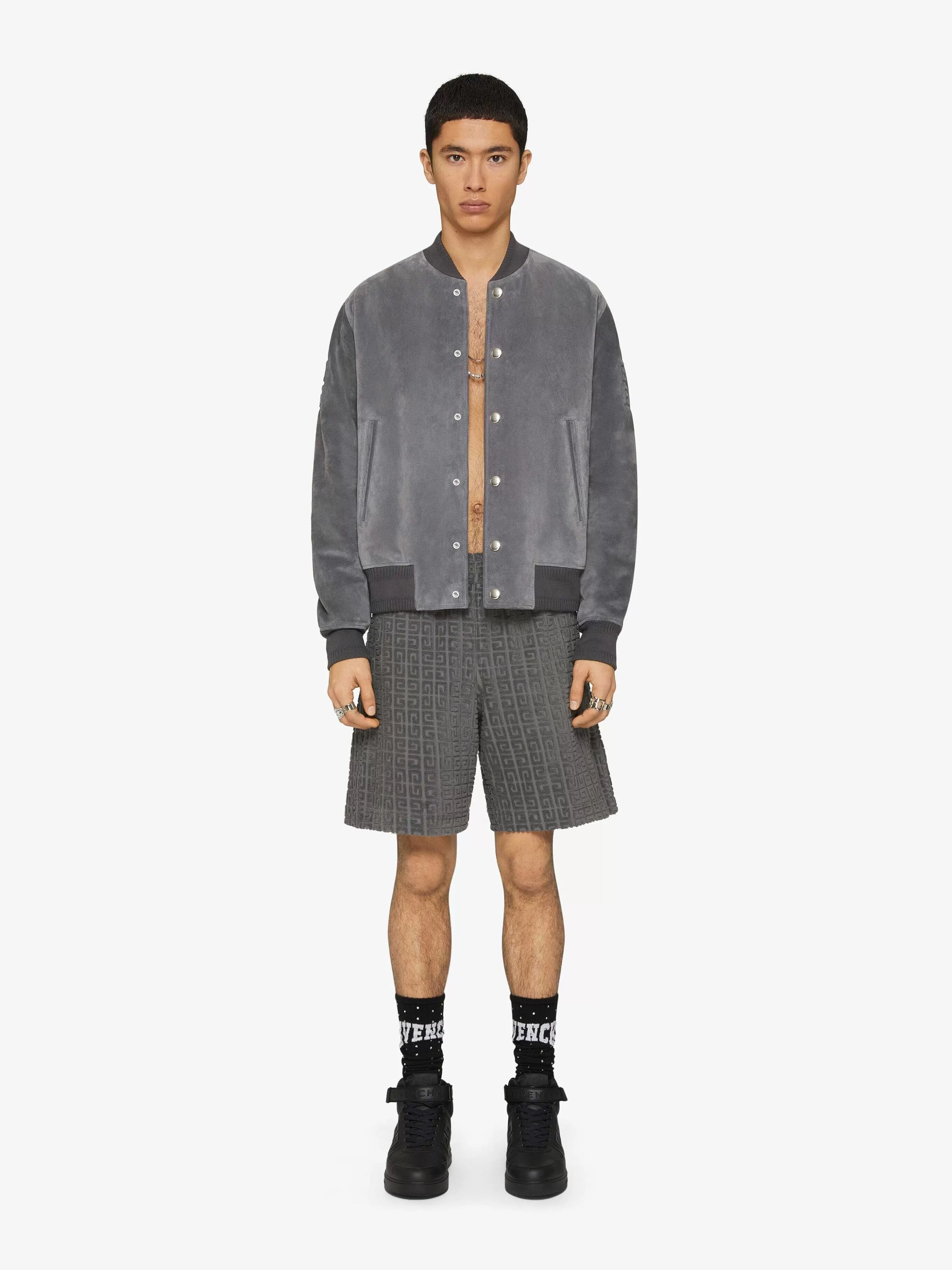 Givenchy Vetements D'Exterieur Et Blousons>Veste Vasity En Daim Gris Fonce